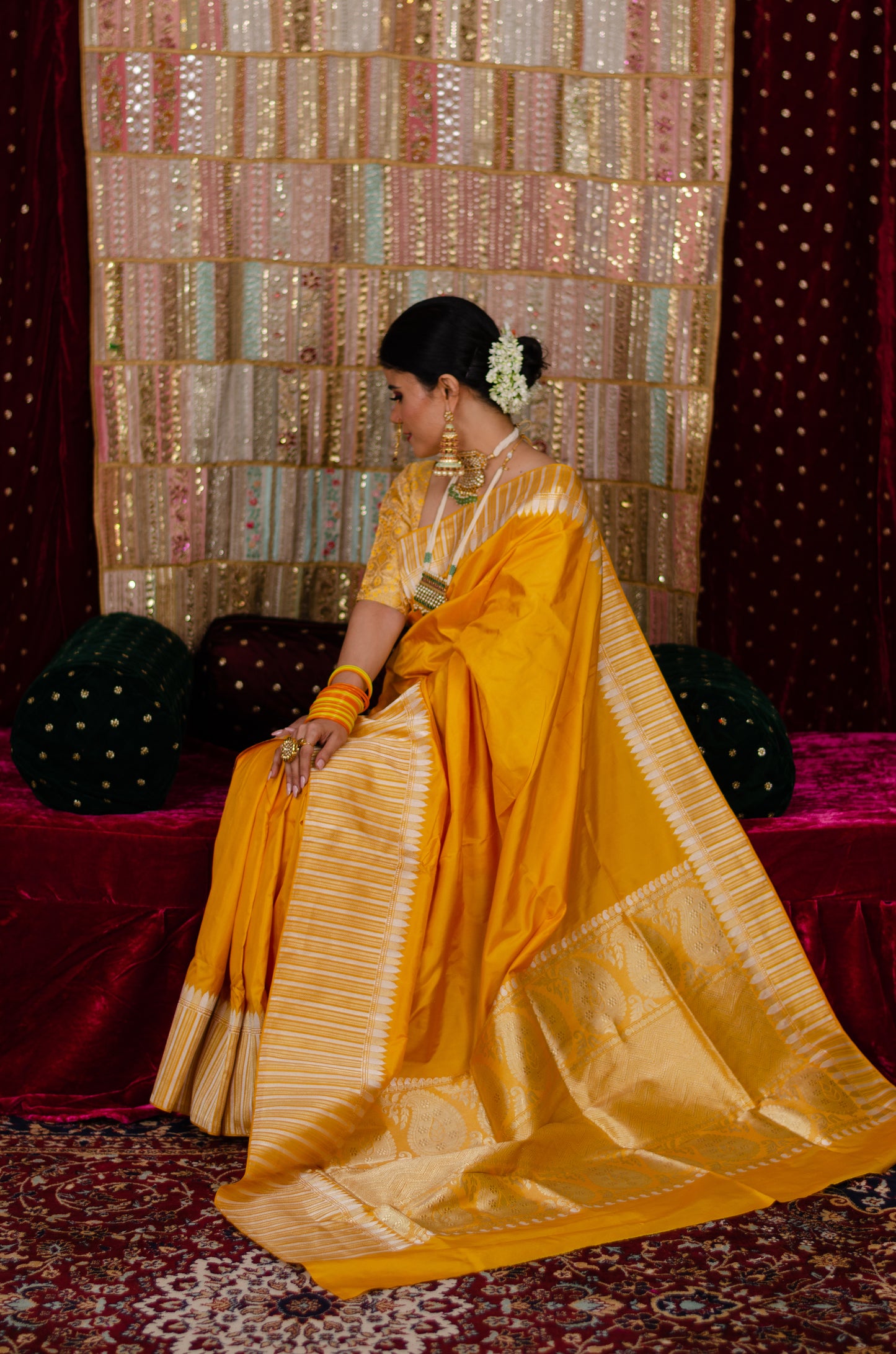 Haldi Yellow Colour Handwoven Kadwa  Katan Silk Banarasi Saree