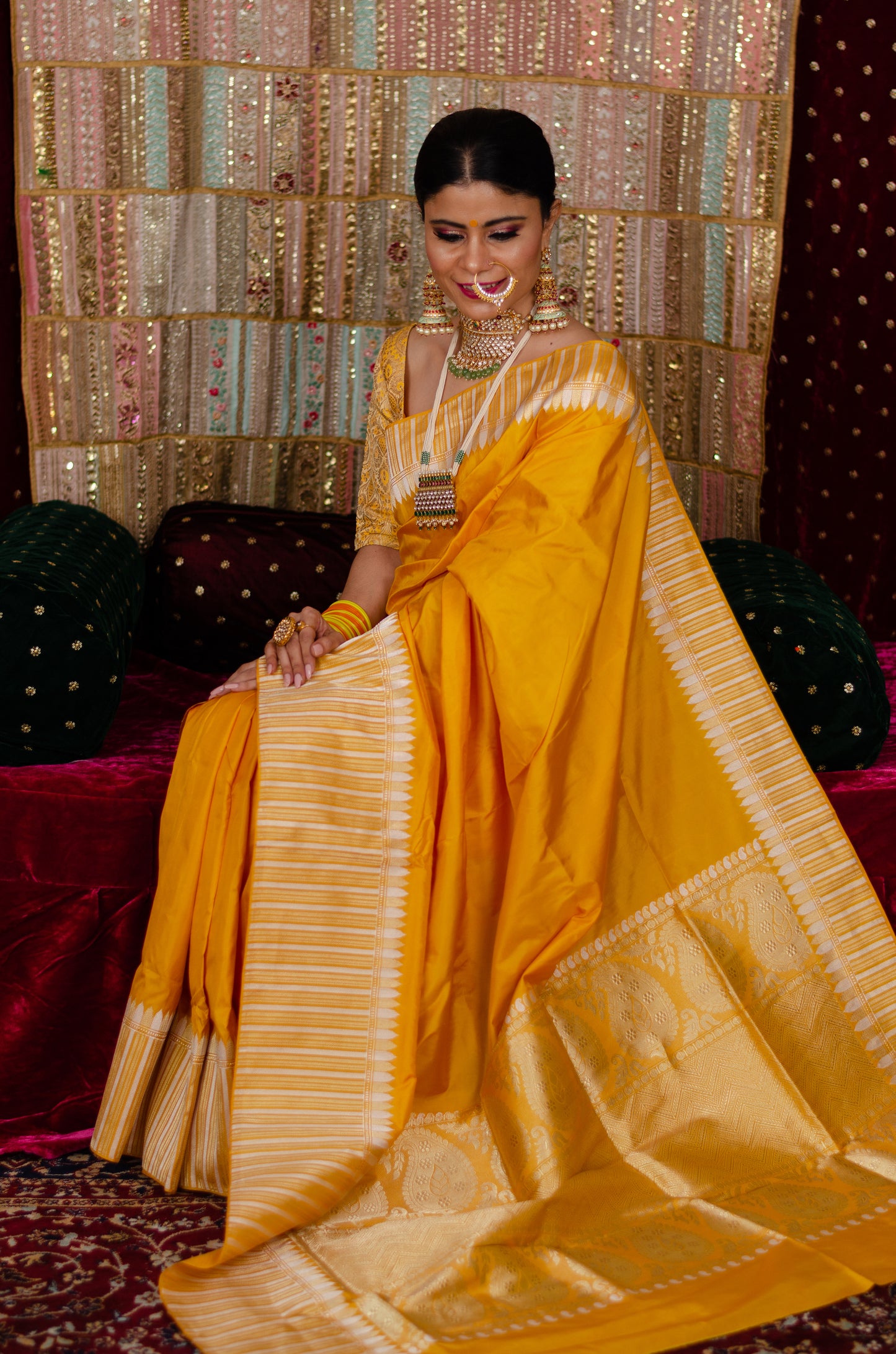 Haldi Yellow Colour Handwoven Kadwa  Katan Silk Banarasi Saree