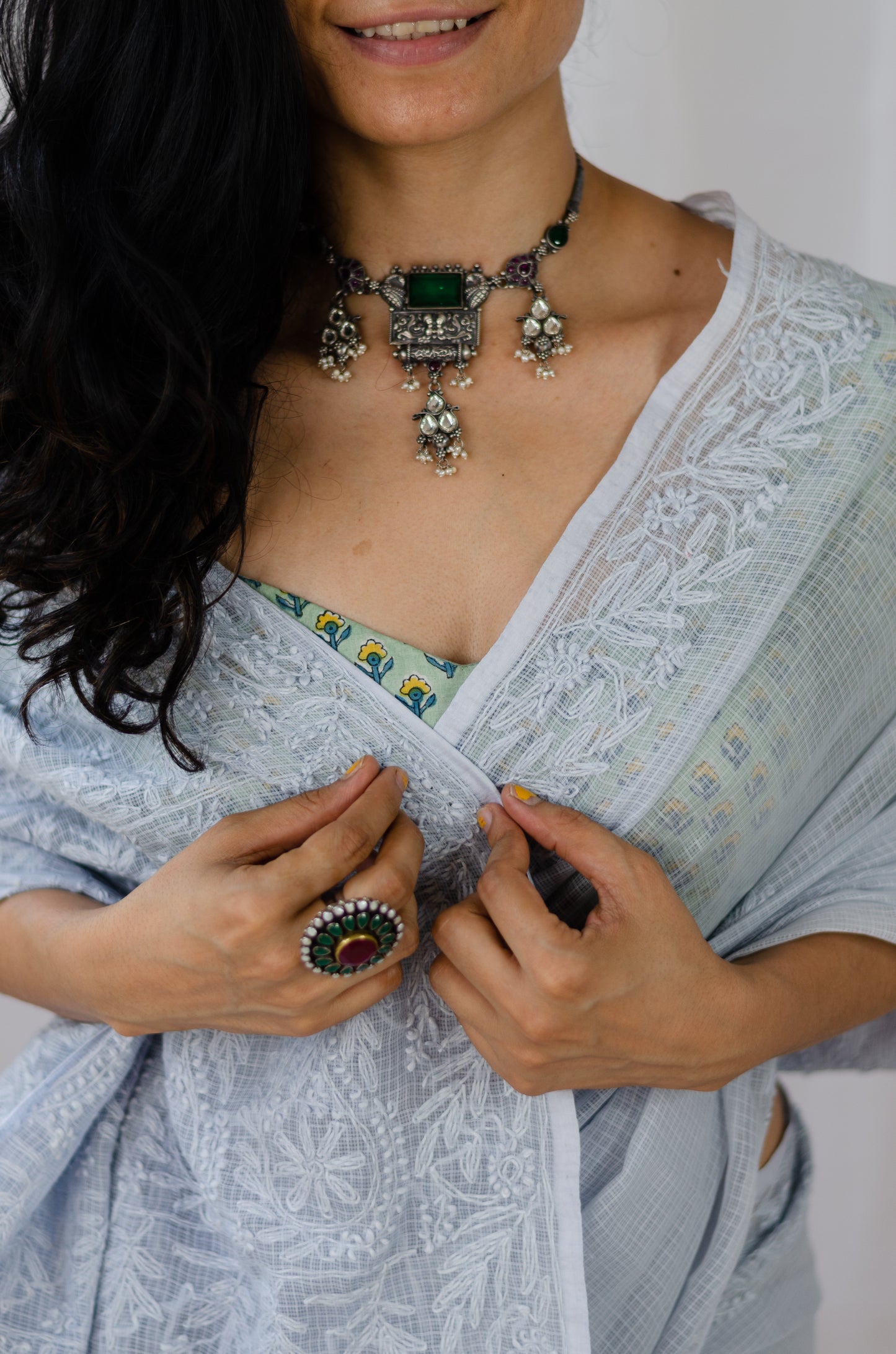 Handmade silver neckpiece with stone.