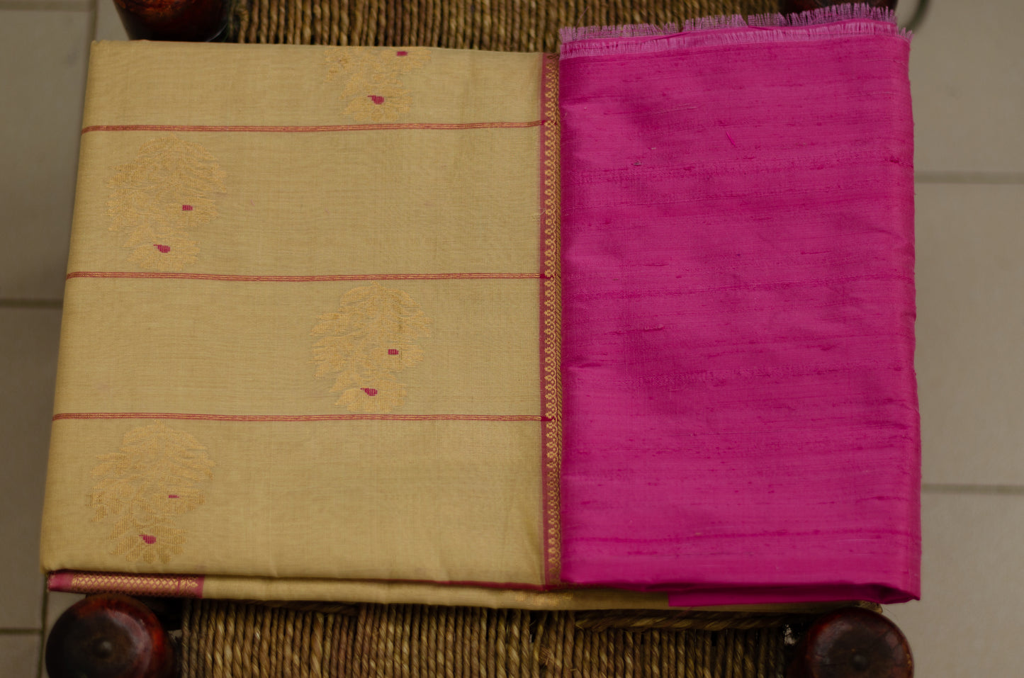 Beige Colour Handloom Chanderi Tissue Silk Saree with zari  bootis motifs.