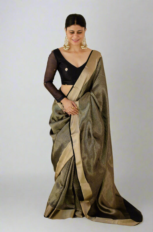 Black Colour Handloom Chanderi Pattu Silk Saree with Deradhara weaving