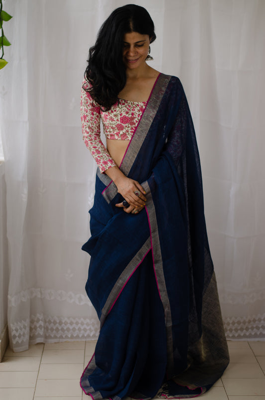 Handloom Natural Dyed Linen Saree