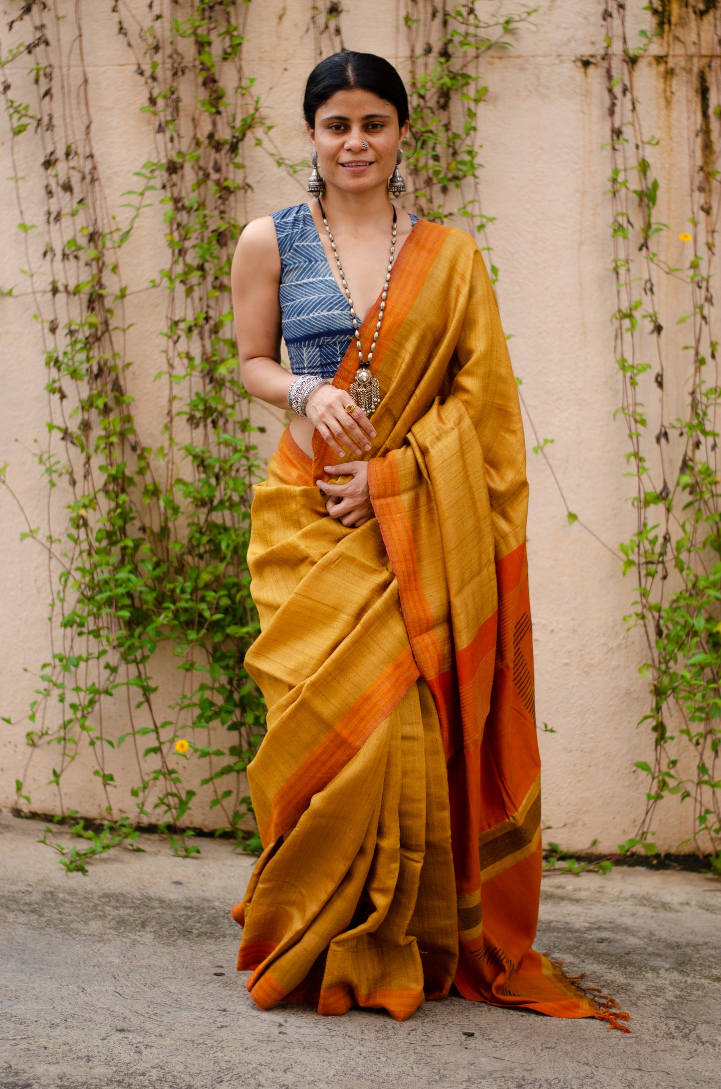 Mustard Colour Handloom Tussar Silk Saree