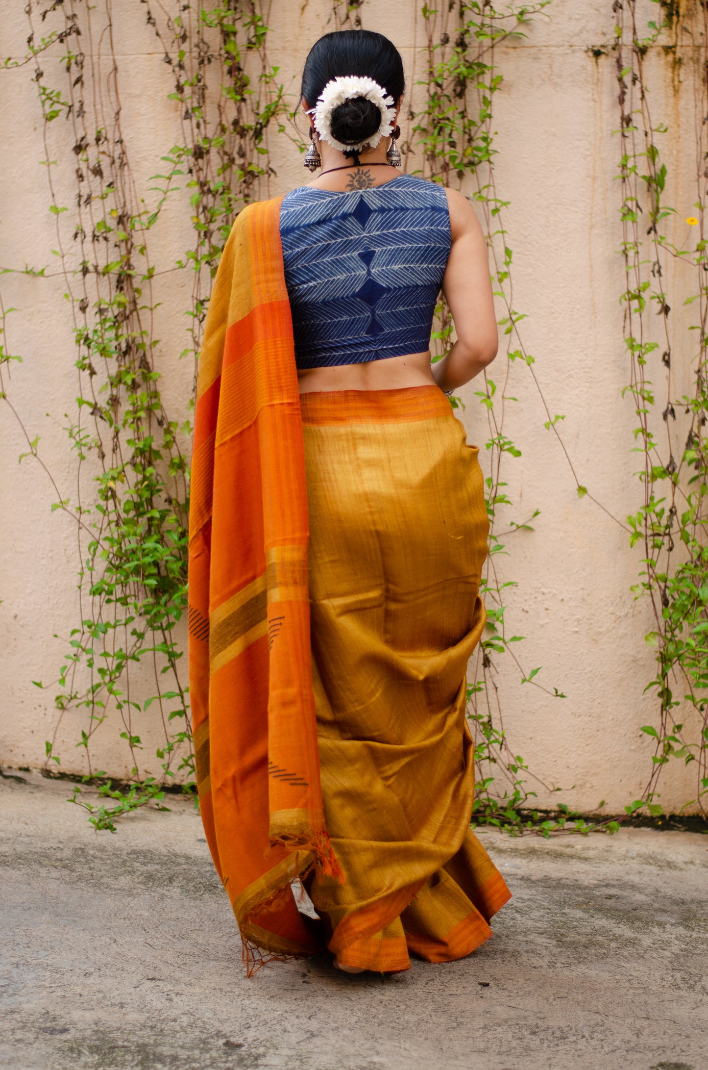 Mustard Colour Handloom Tussar Silk Saree