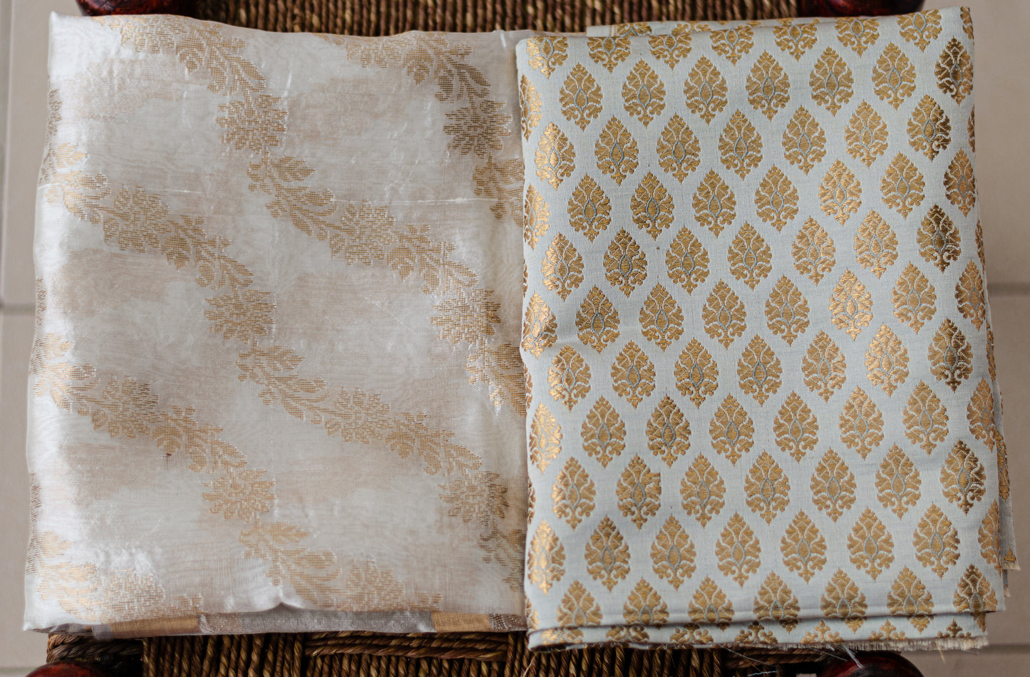 Cream Color Handloom Chanderi Pattu Silk With Woven Jaal Motifs in Gold Zari