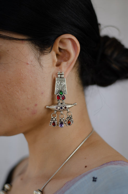 Handmade Silver tone earrings with stones.