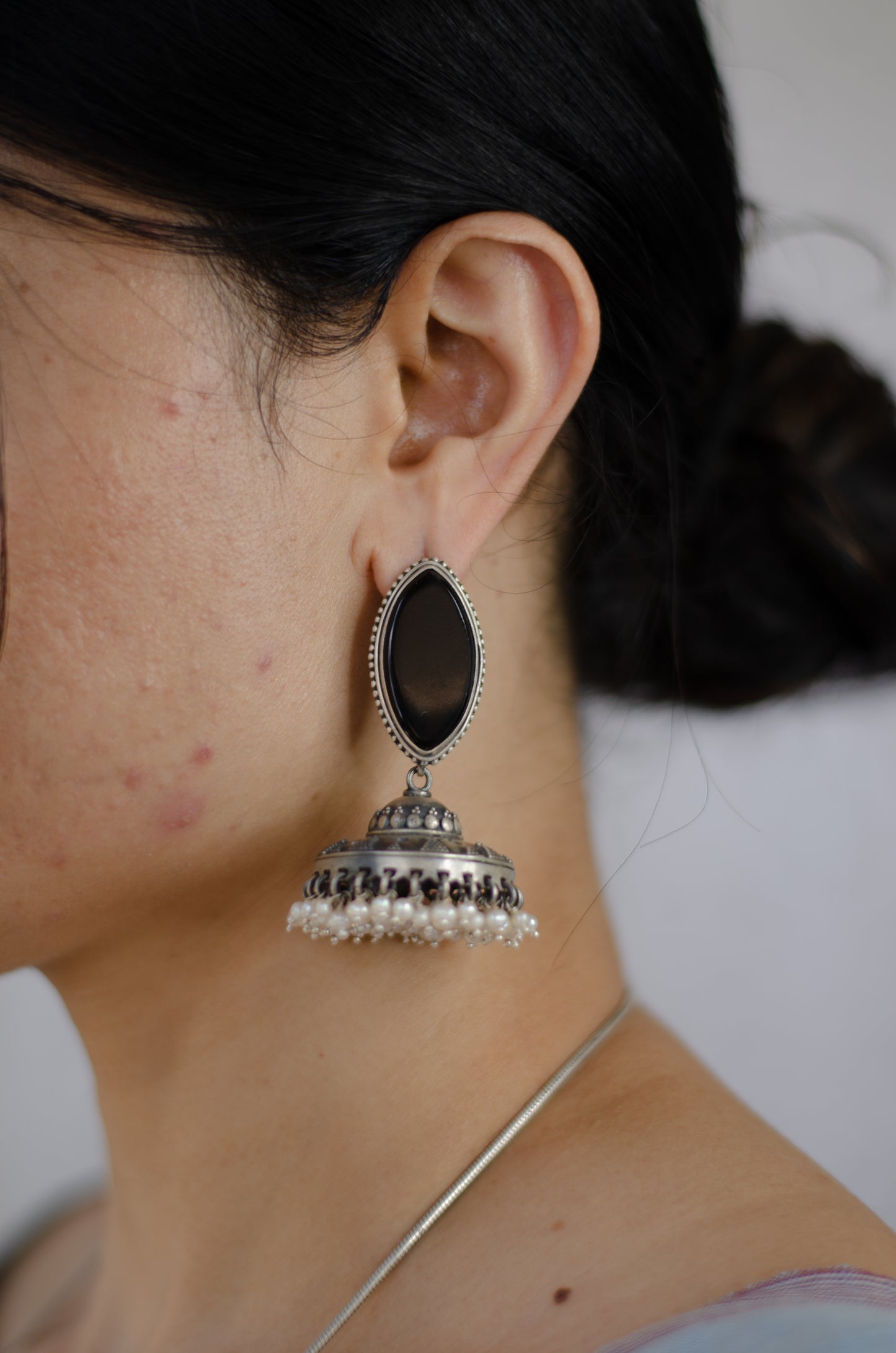 Handmade Silver  tone earrings with stone