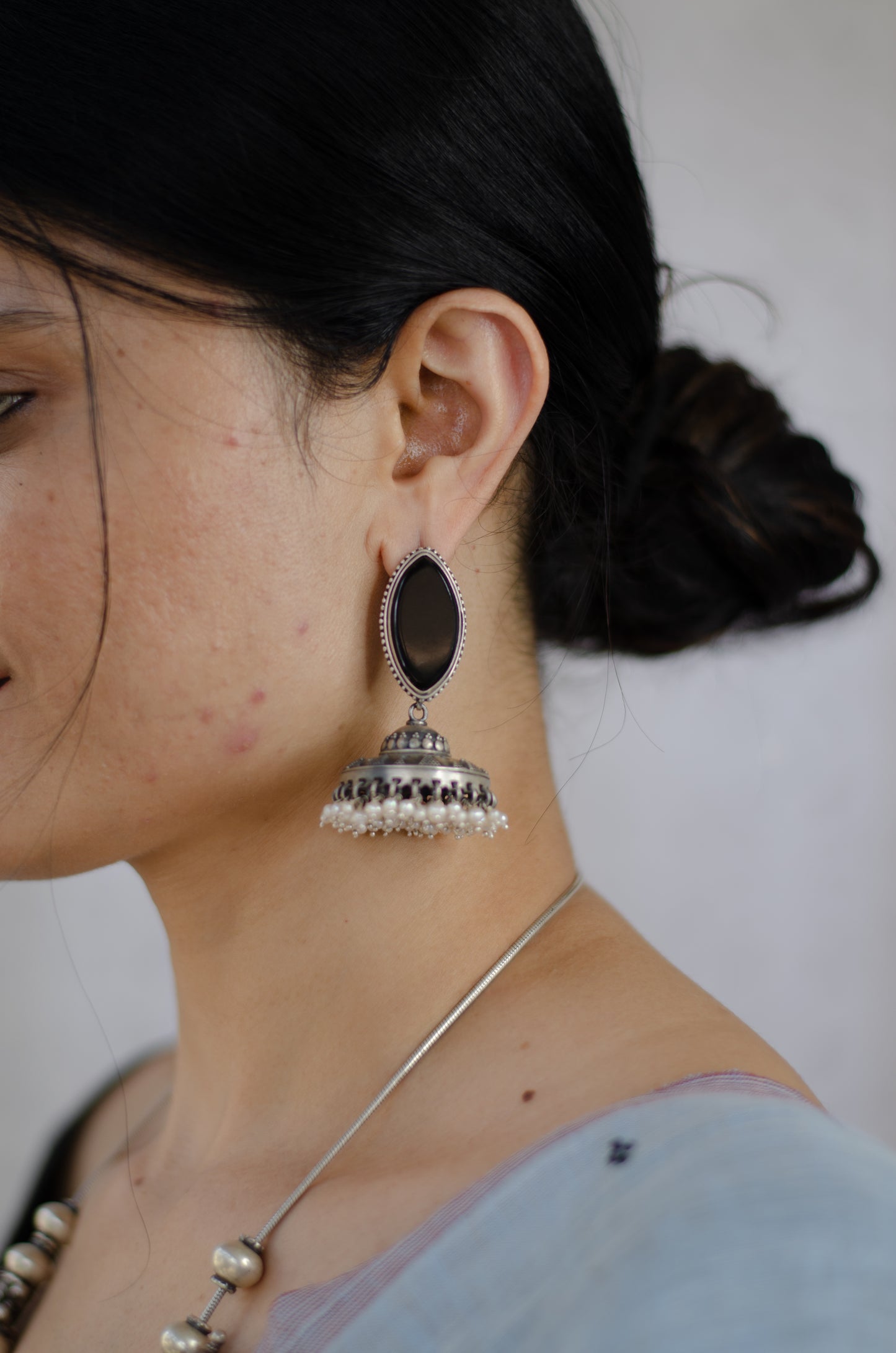 Handmade Silver  tone earrings with stone