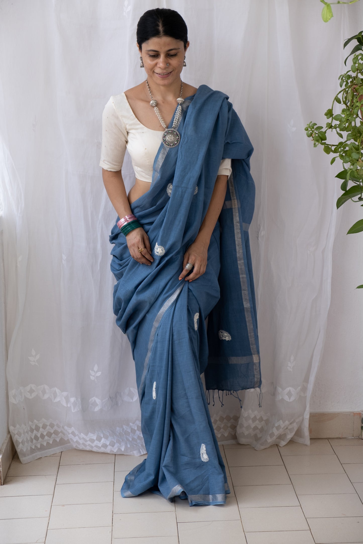 Handloom Cotton Sarees with Hand embroidered work