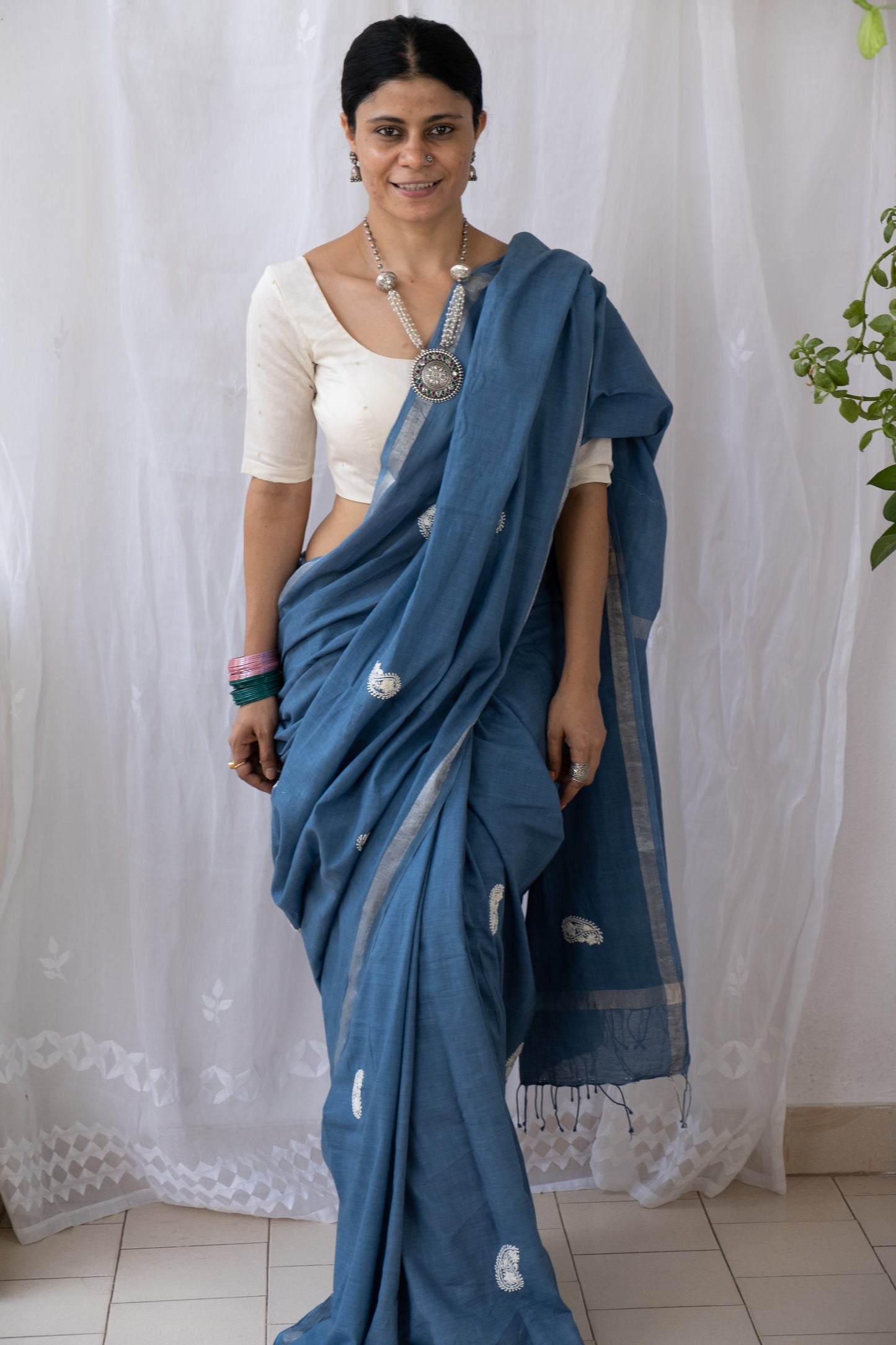Handloom Cotton Sarees with Hand embroidered work