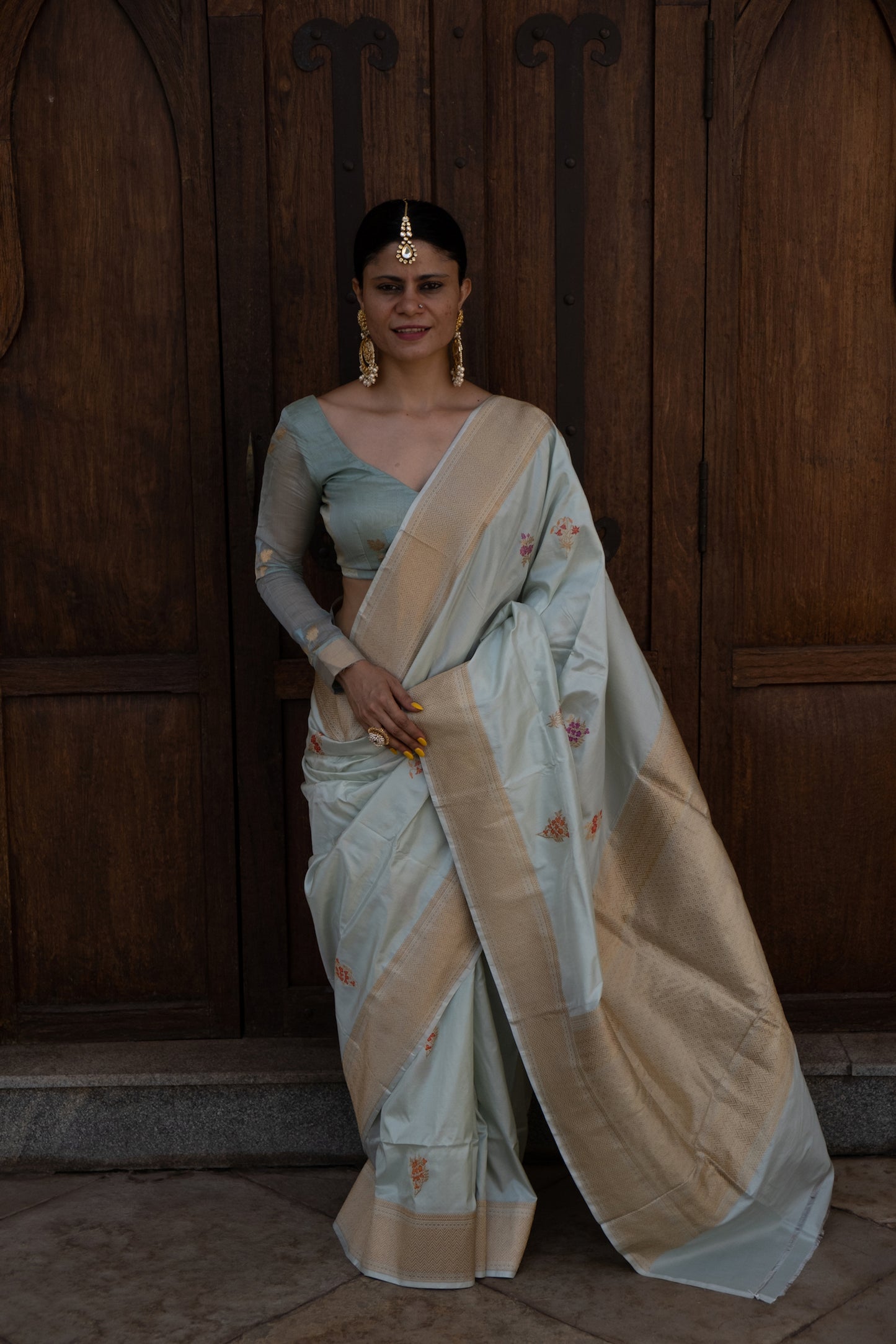 Light Sage Green Colour Handwoven Kadwa Katan Silk Banarasi Saree