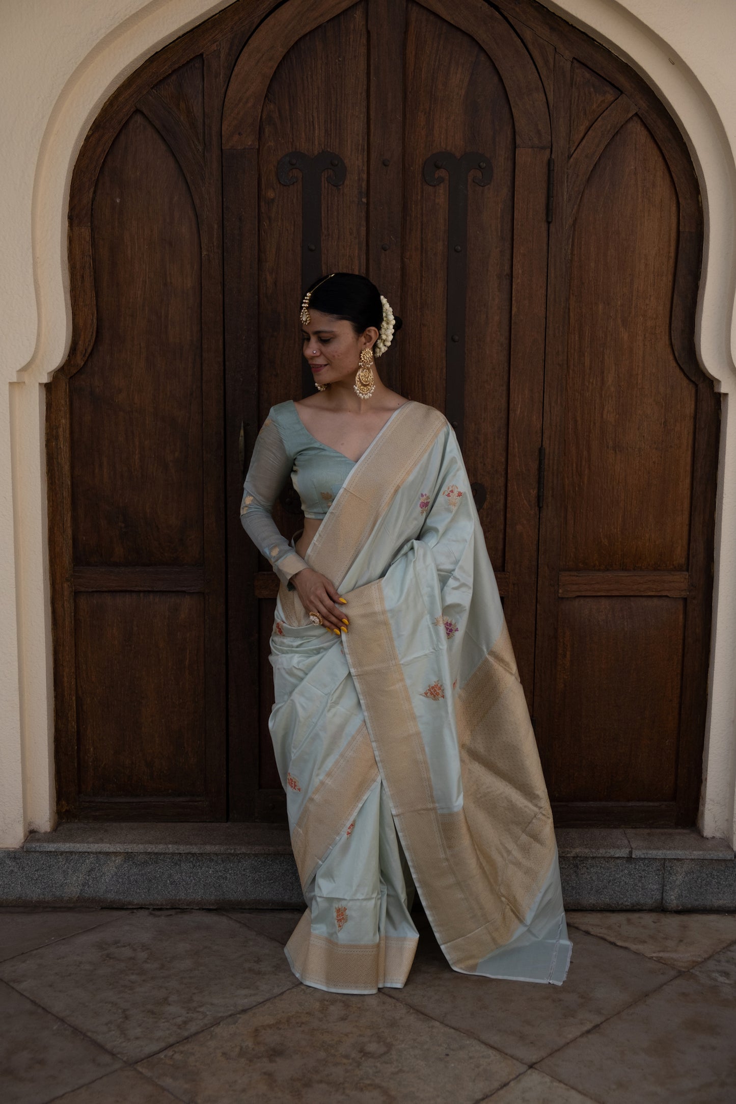 Light Sage Green Colour Handwoven Kadwa Katan Silk Banarasi Saree