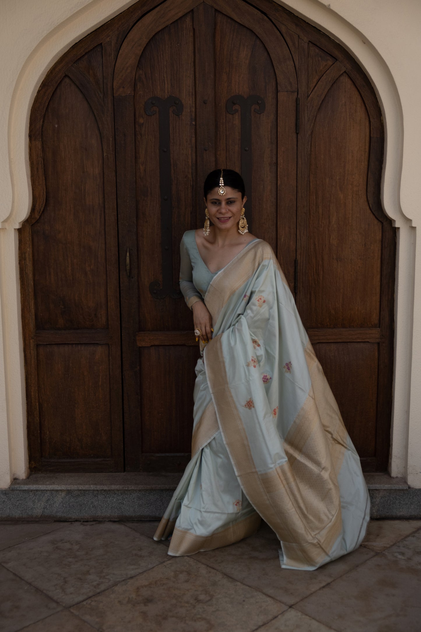 Light Sage Green Colour Handwoven Kadwa Katan Silk Banarasi Saree