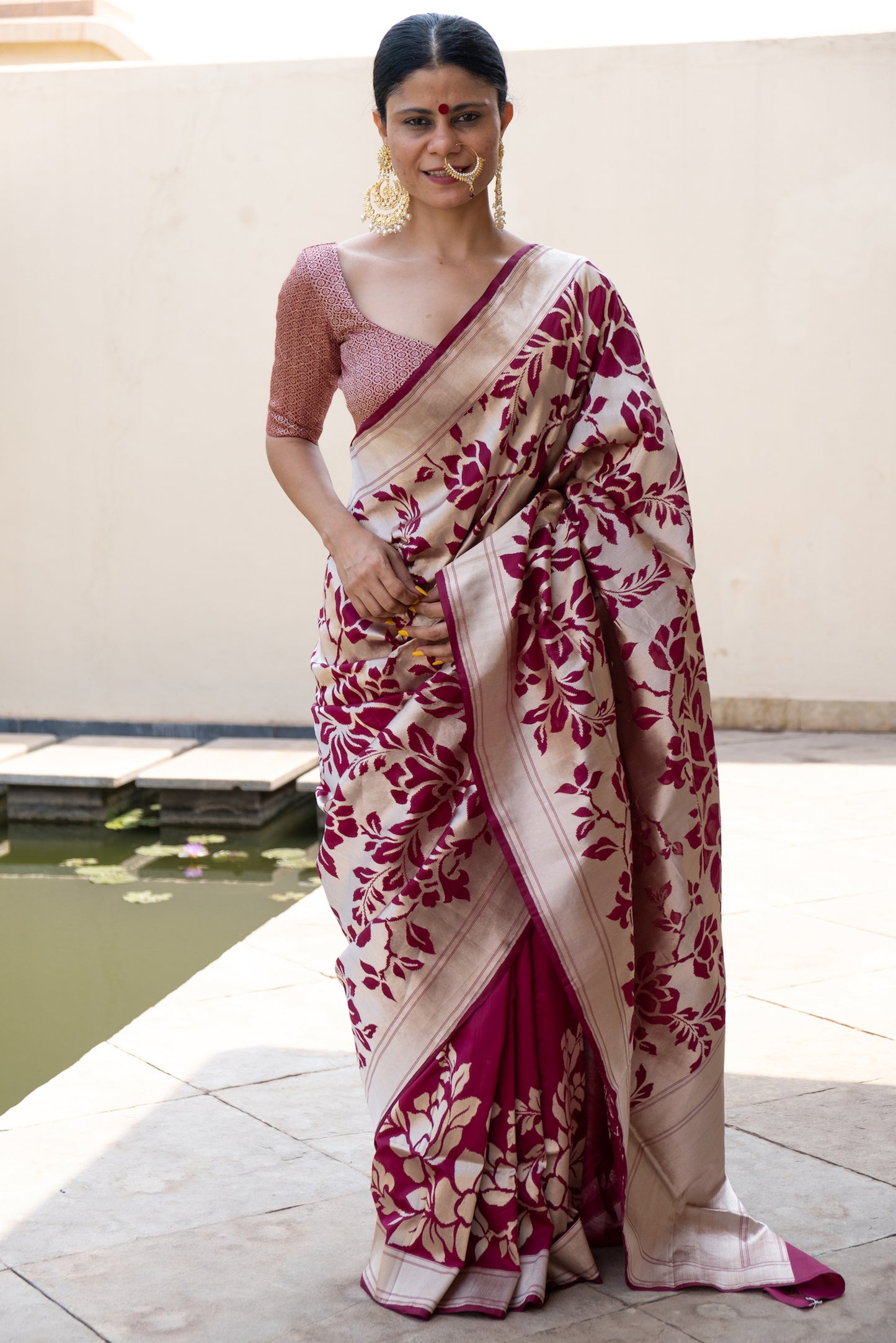 Magenta Colour Cut Work Handloom Katan Silk Banarasi  Designer Saree