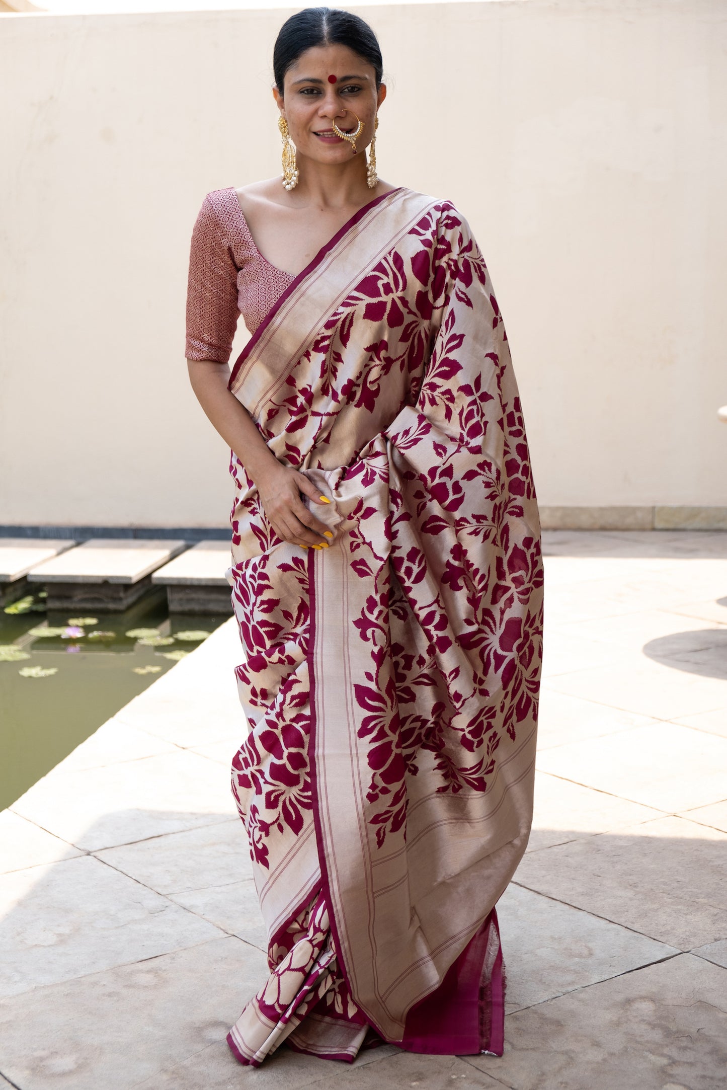Magenta Colour Cut Work Handloom Katan Silk Banarasi  Designer Saree