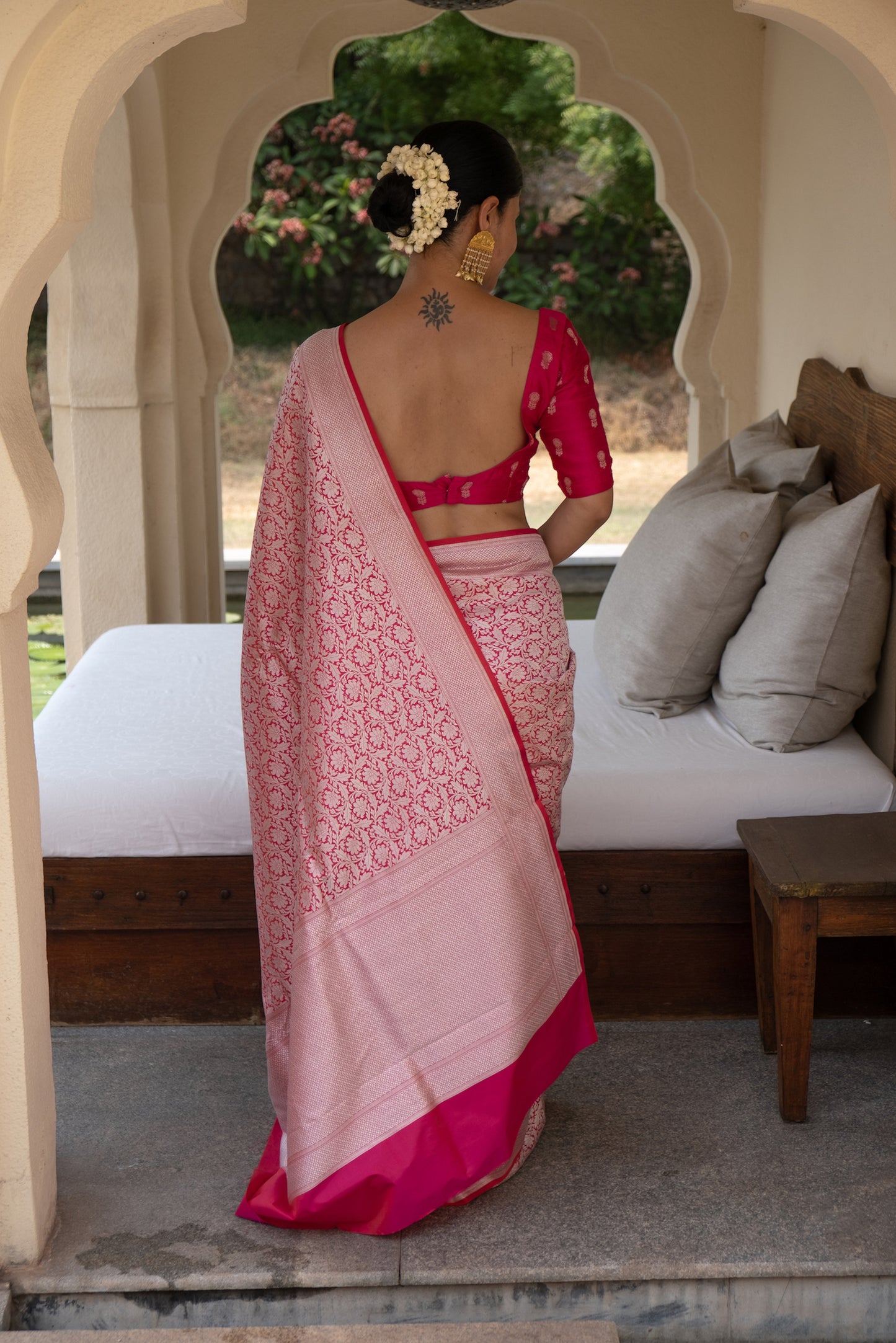 Pink Colour with Silver  Handloom brocade Katan Silk Banarasi Saree