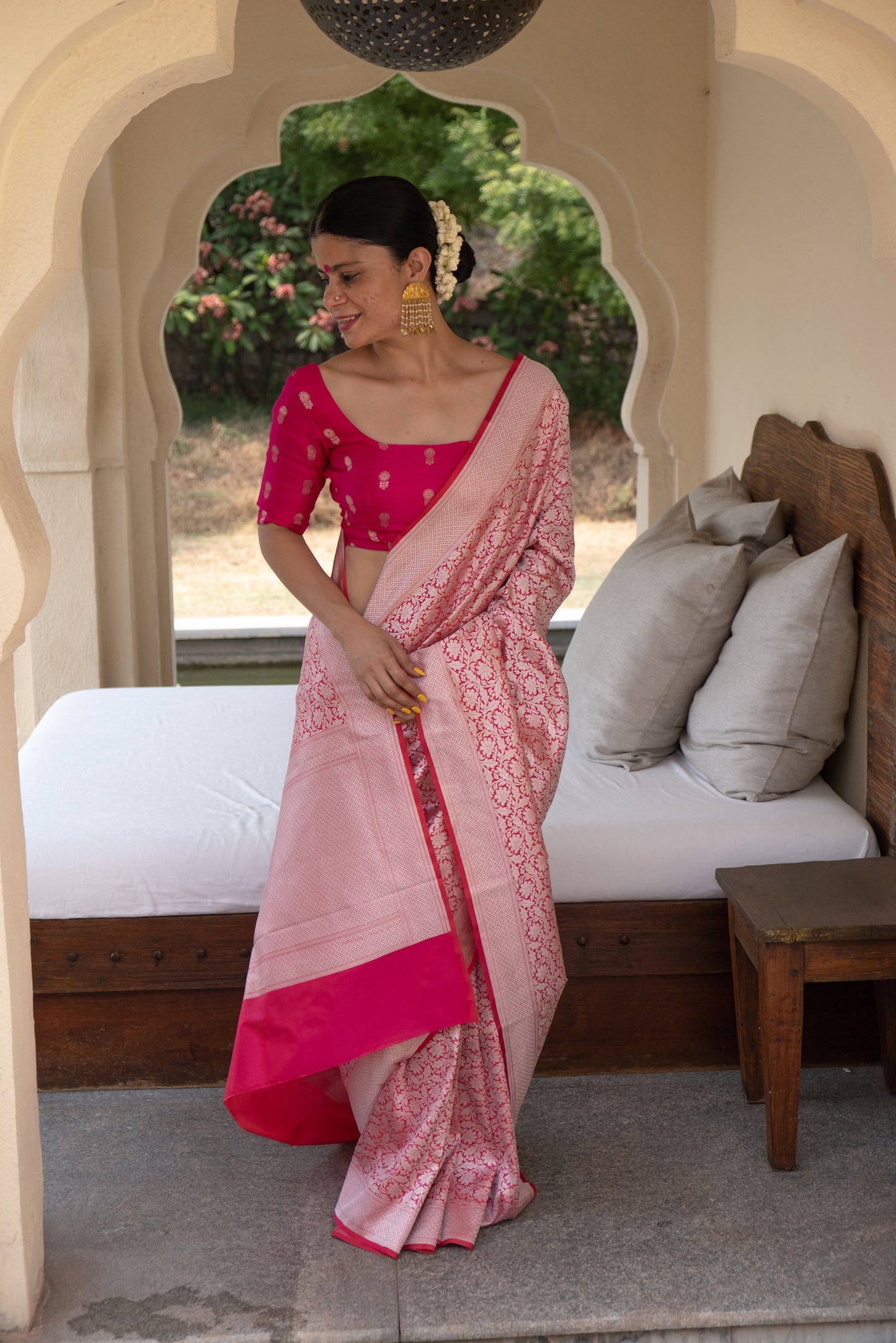 Pink Colour with Silver  Handloom brocade Katan Silk Banarasi Saree