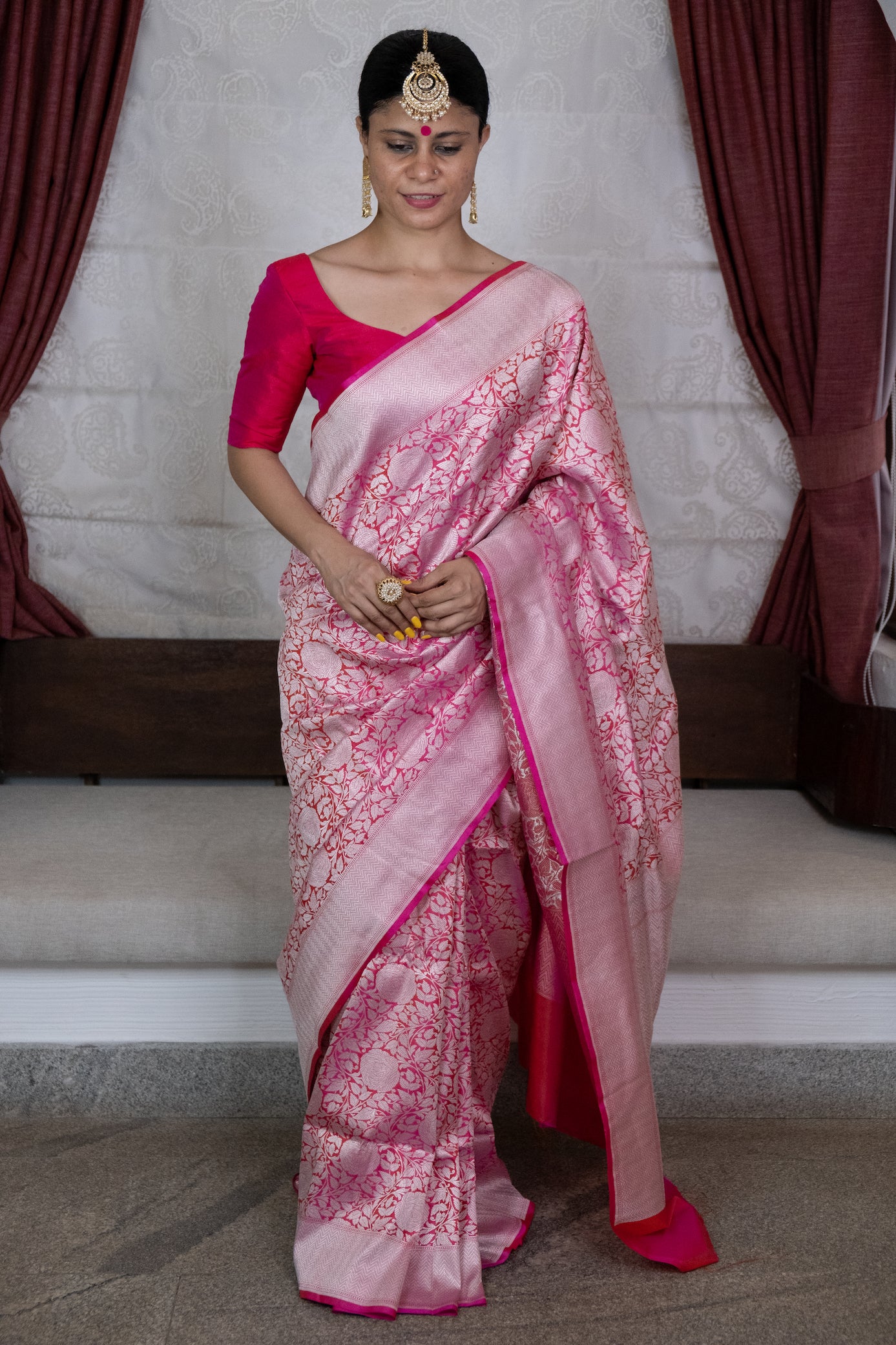 Pink  Colour with Silver  Handloom brocade Katan Silk Banarasi Saree