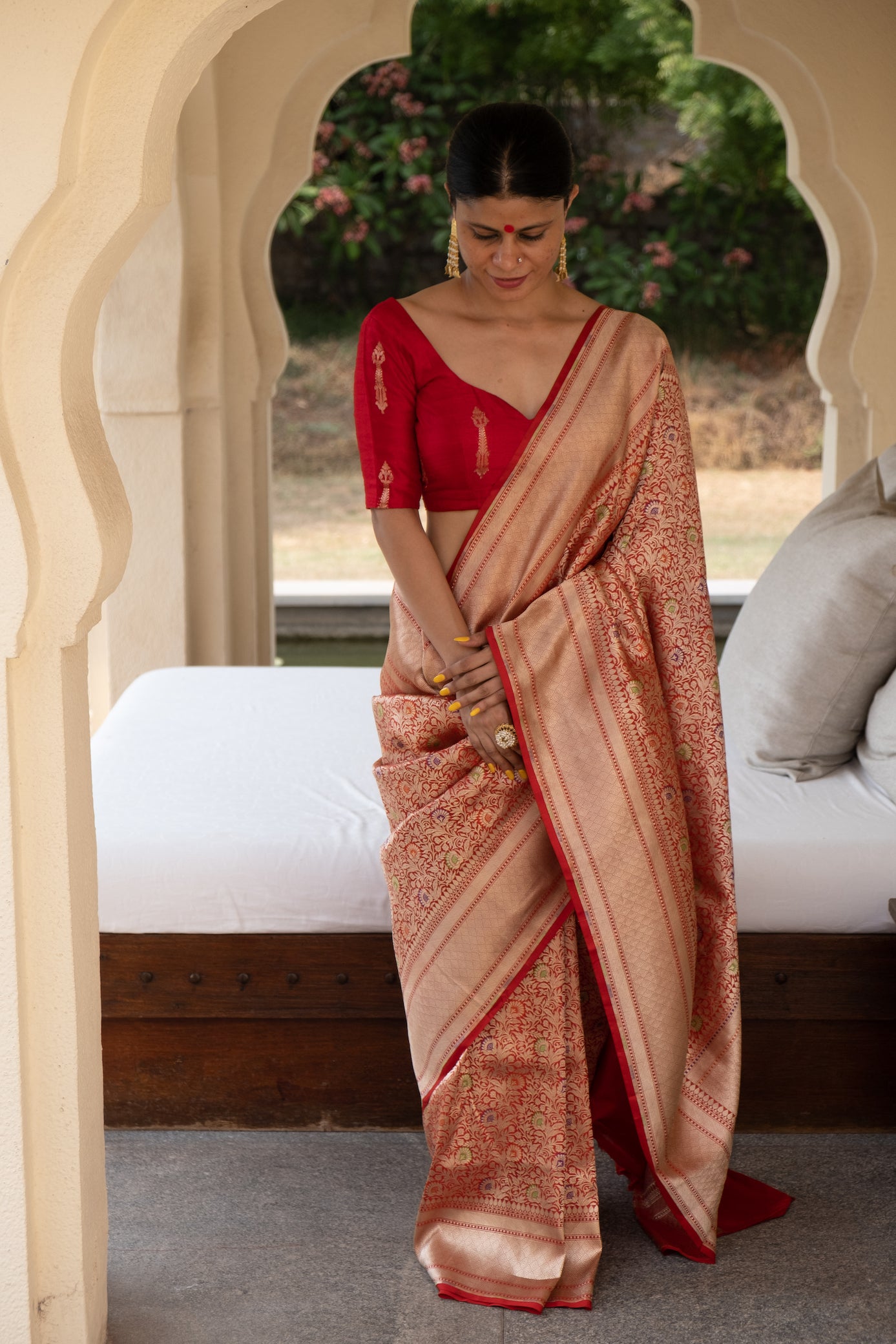 Red Colour with Silver  Handloom brocade Katan Silk Banarasi Saree