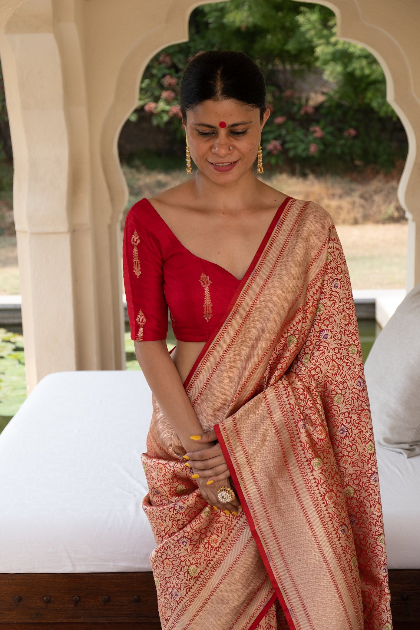 Red Colour with Silver  Handloom brocade Katan Silk Banarasi Saree