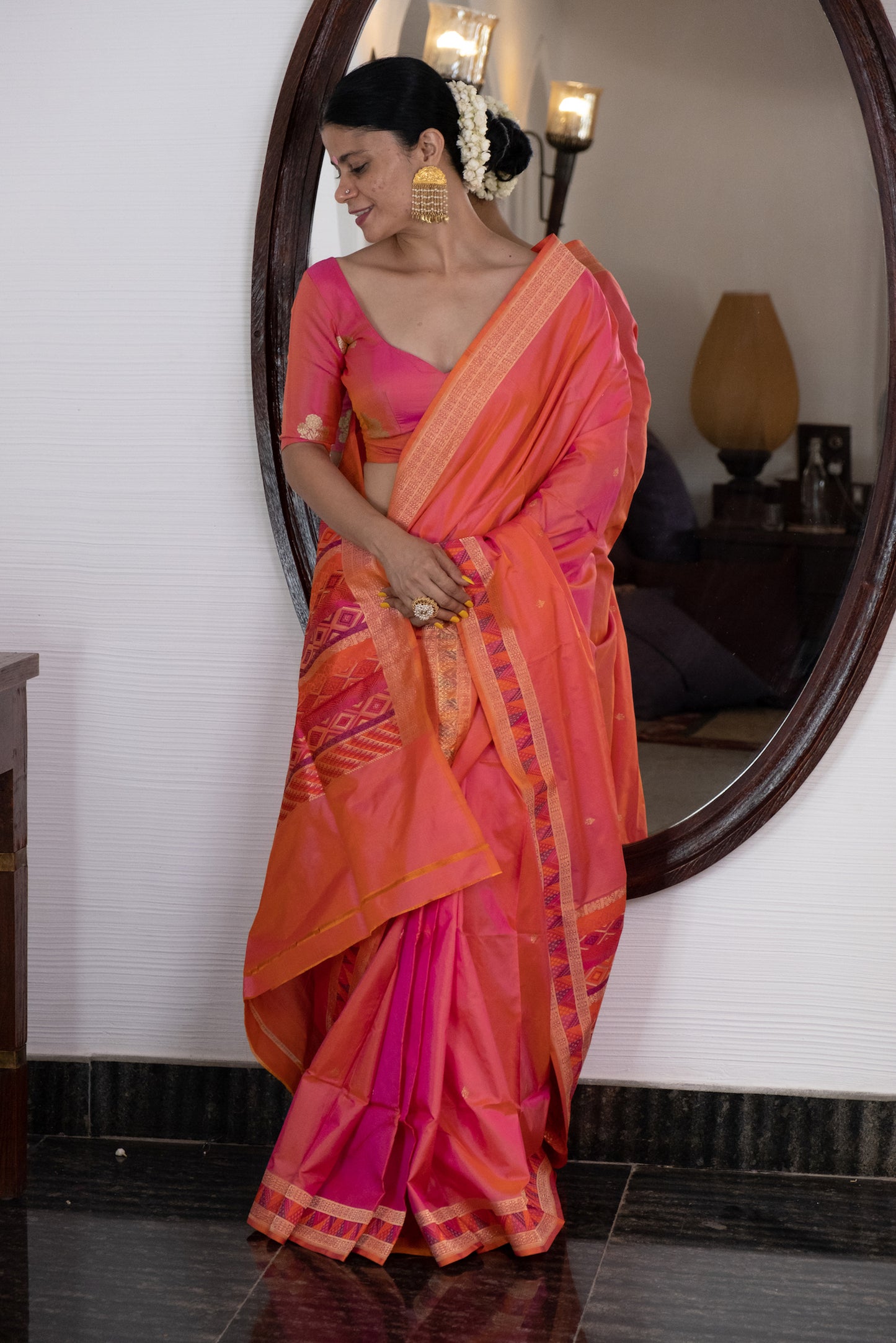 Peach Colour Handwoven Kadwa Katan Silk Banarasi Saree