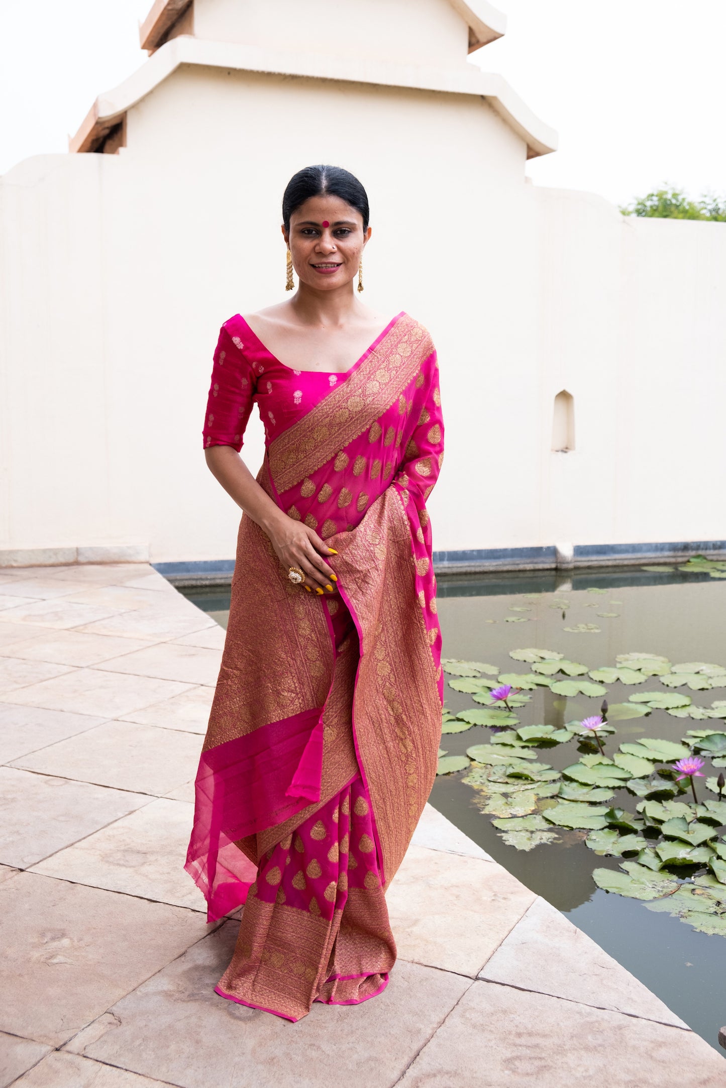 Pink Colour Handloom Khaddi Chiffon Banarasi silk Saree