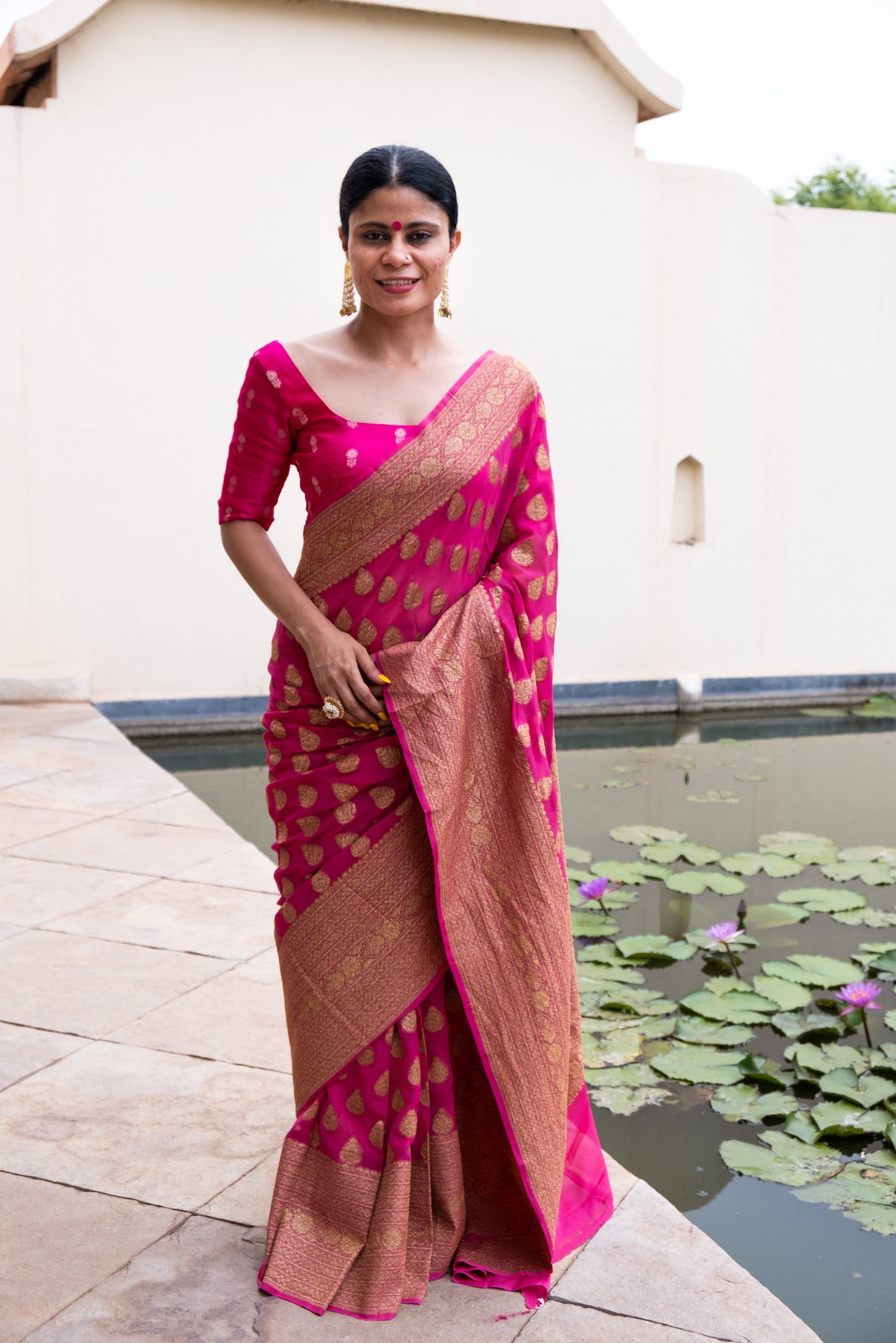 Pink Colour Handloom Khaddi Chiffon Banarasi silk Saree