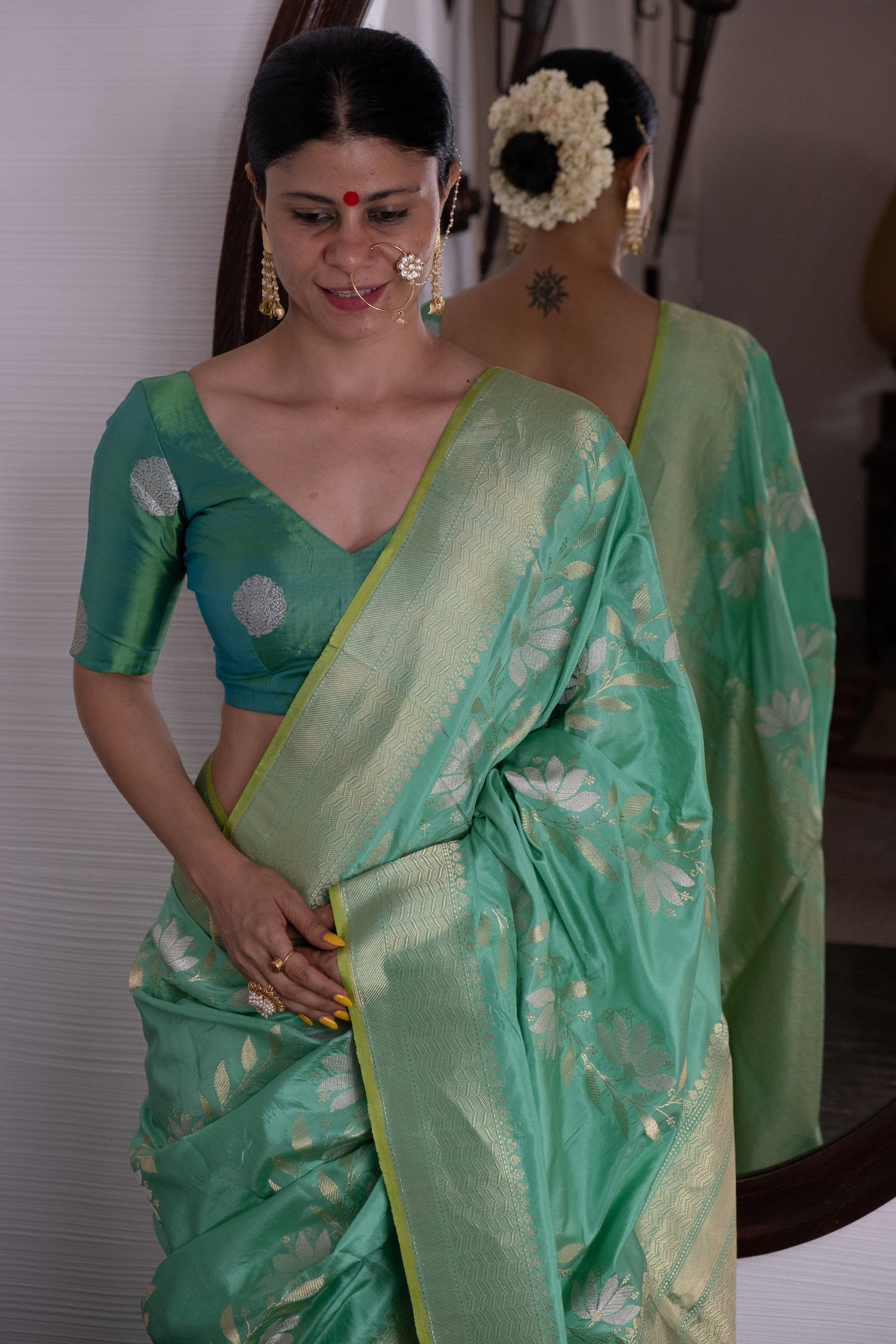 Deep Pista Green Handwoven Kadwa Katan Silk Banarasi Saree