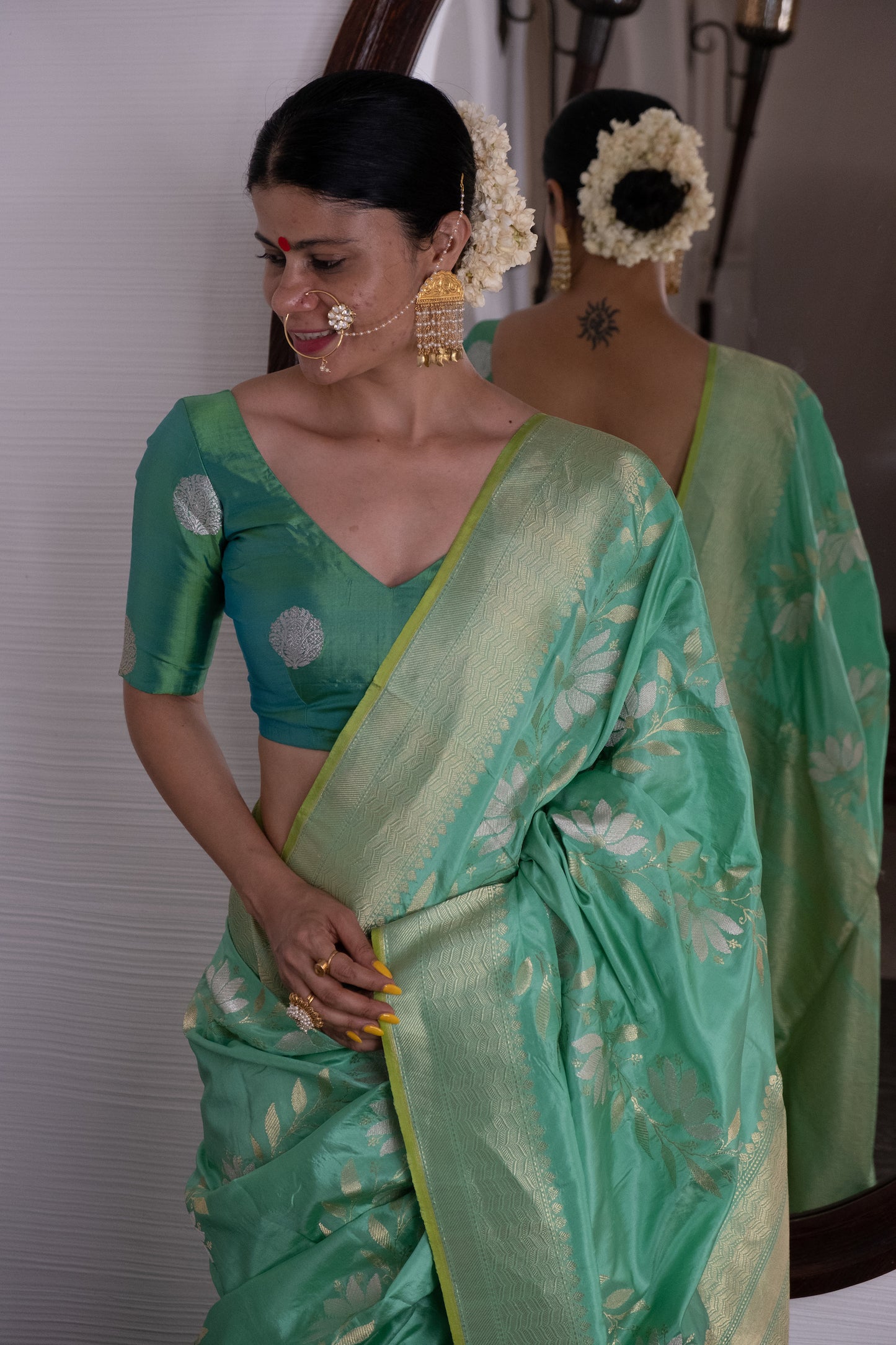 Deep Pista Green Handwoven Kadwa Katan Silk Banarasi Saree