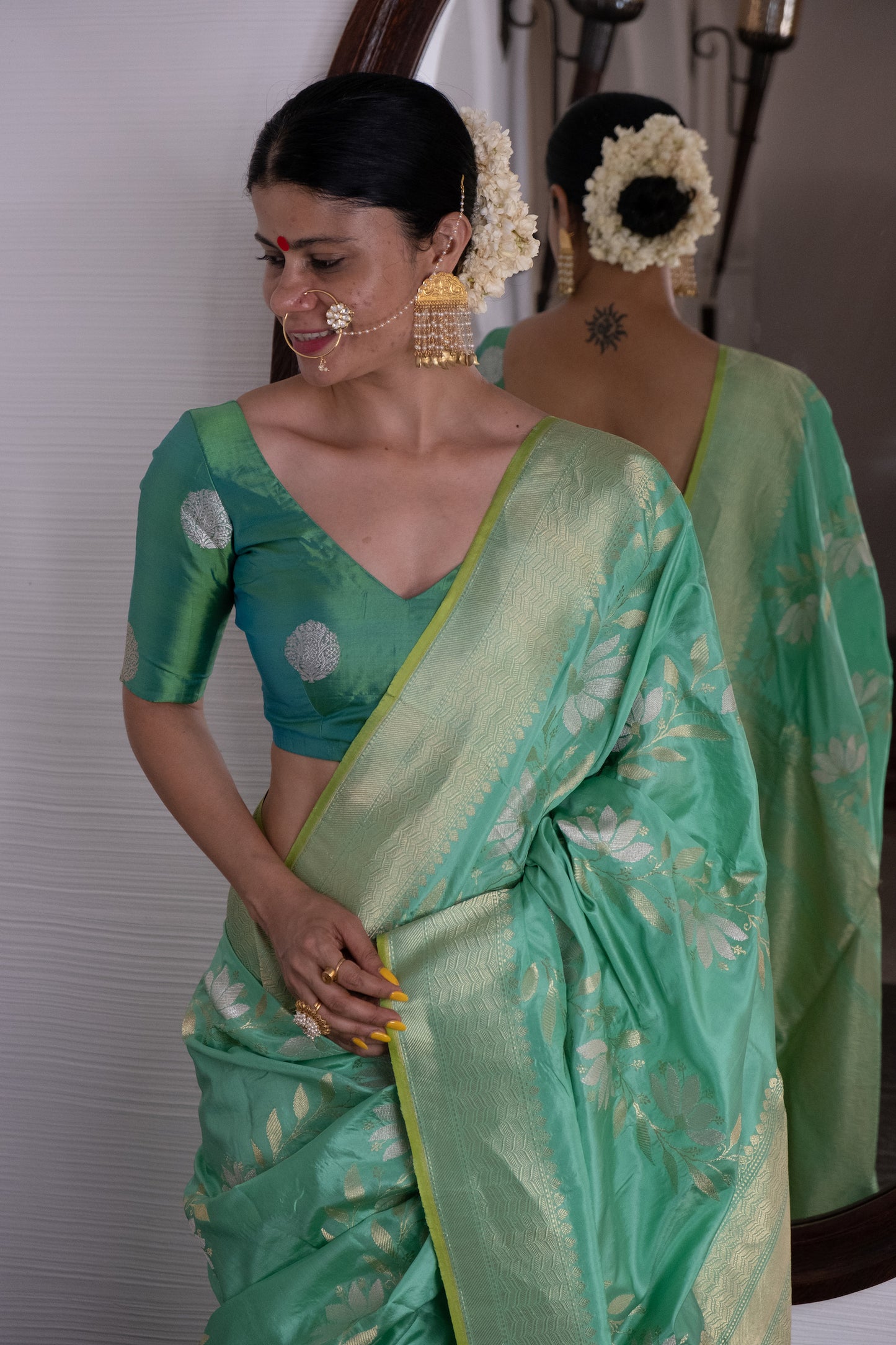 Deep Pista Green Handwoven Kadwa Katan Silk Banarasi Saree