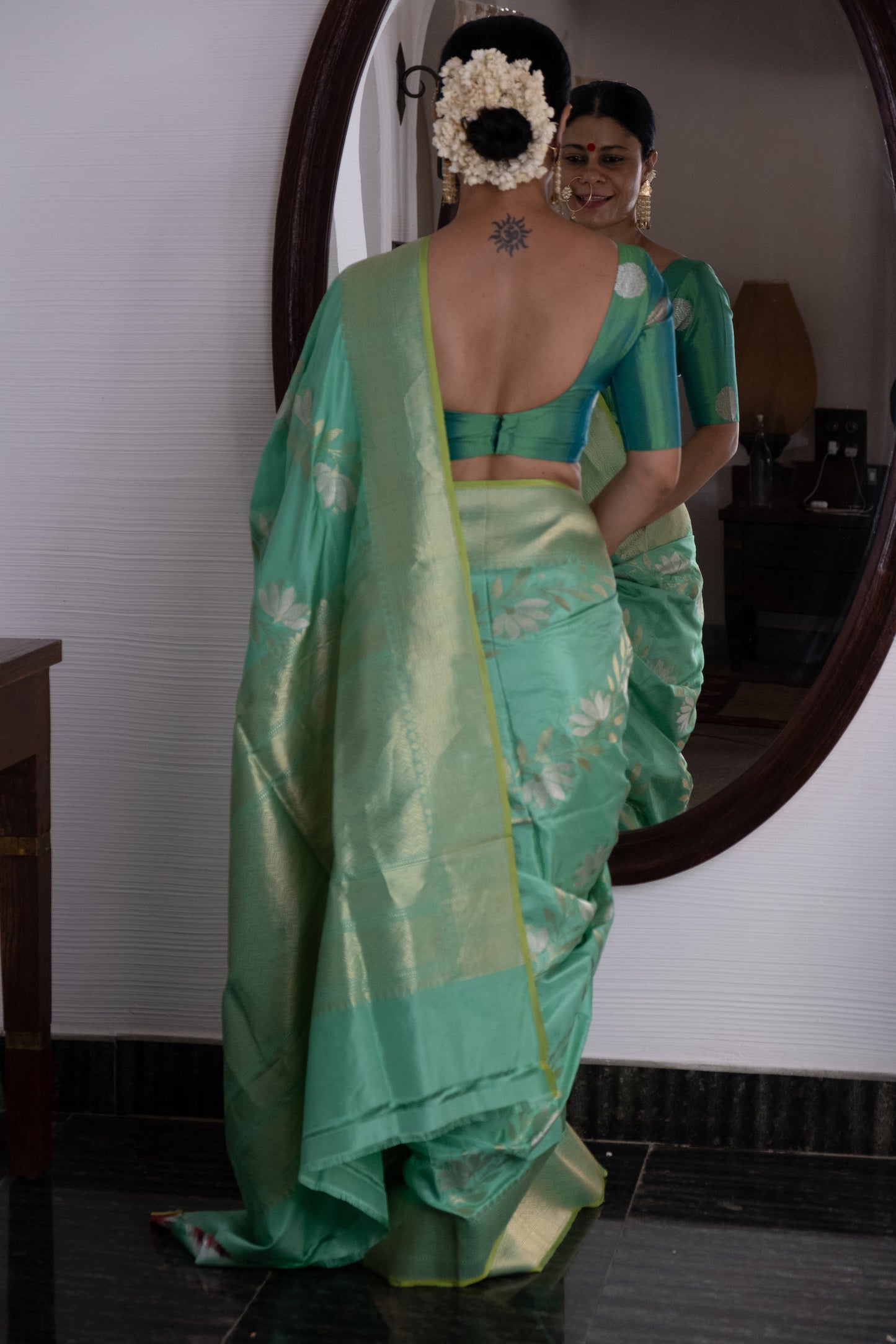 Deep Pista Green Handwoven Kadwa Katan Silk Banarasi Saree