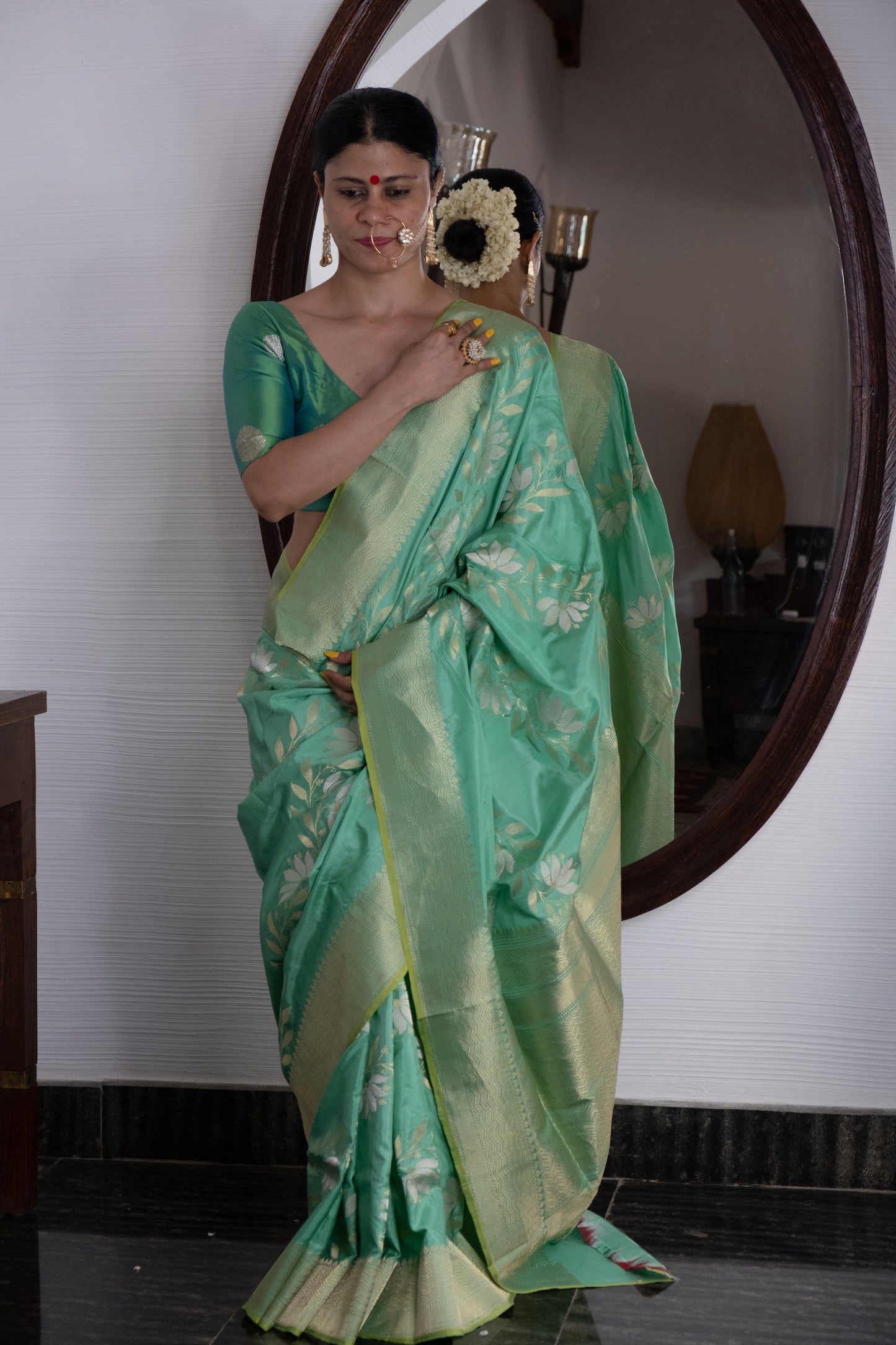 Deep Pista Green Handwoven Kadwa Katan Silk Banarasi Saree