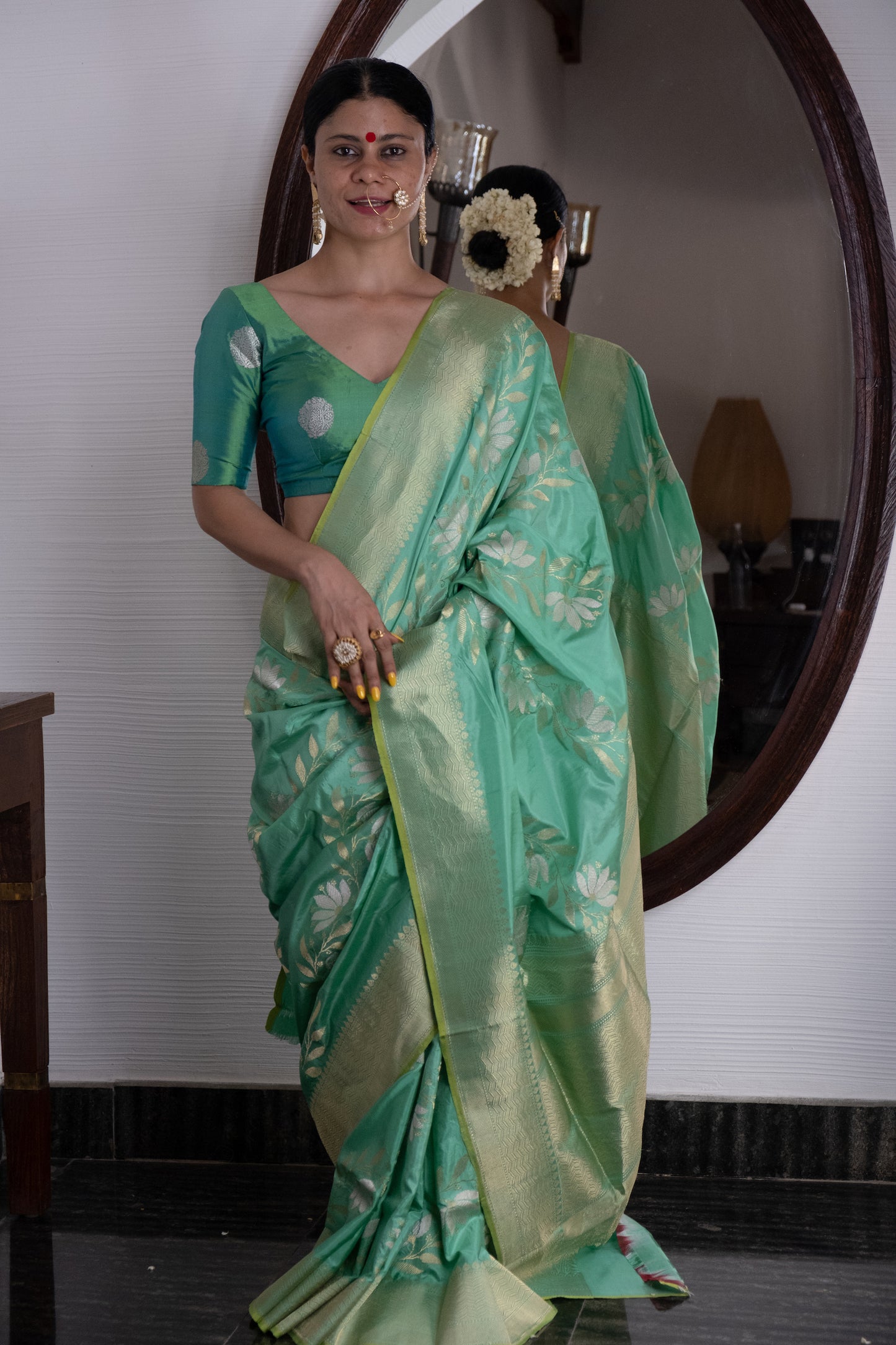 Deep Pista Green Handwoven Kadwa Katan Silk Banarasi Saree