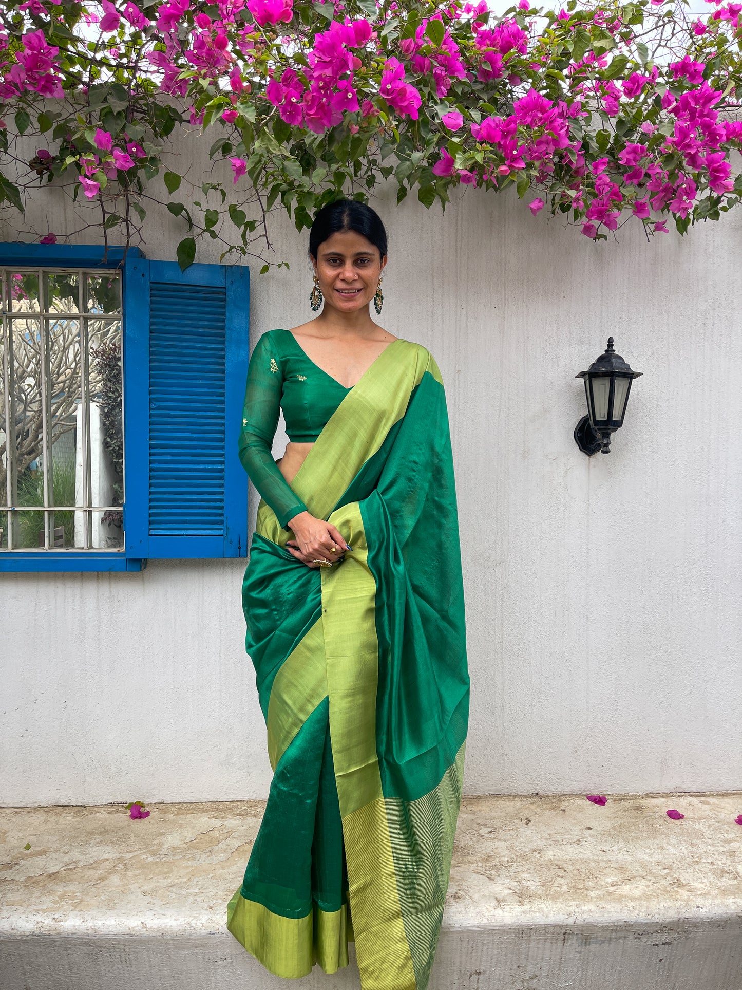 Deep Green Colour Handloom Chanderi Pattu Silk Sare with motifs.