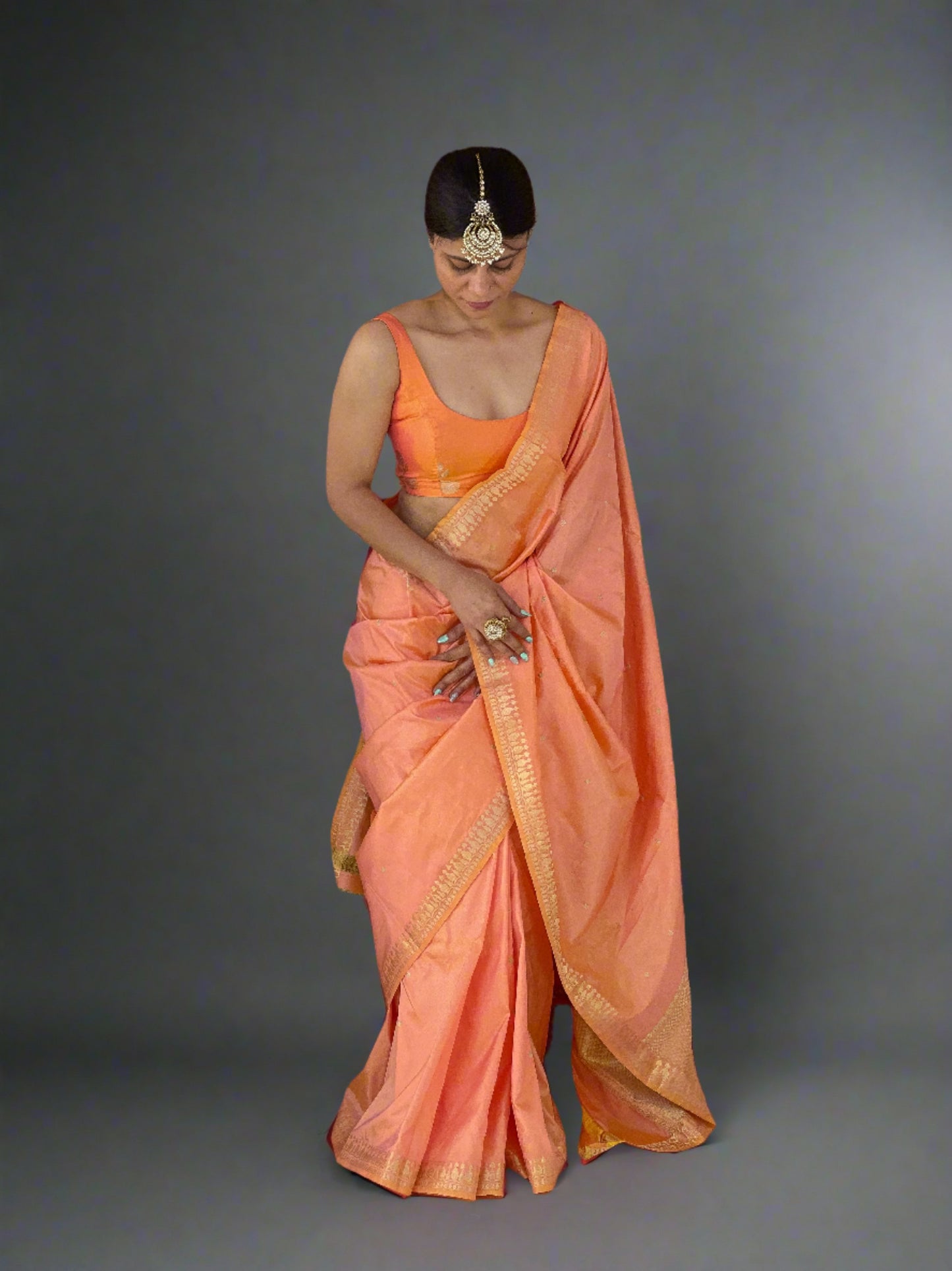 Peach Colour  Handwoven Kadwa  Katan Silk Banarasi  Saree