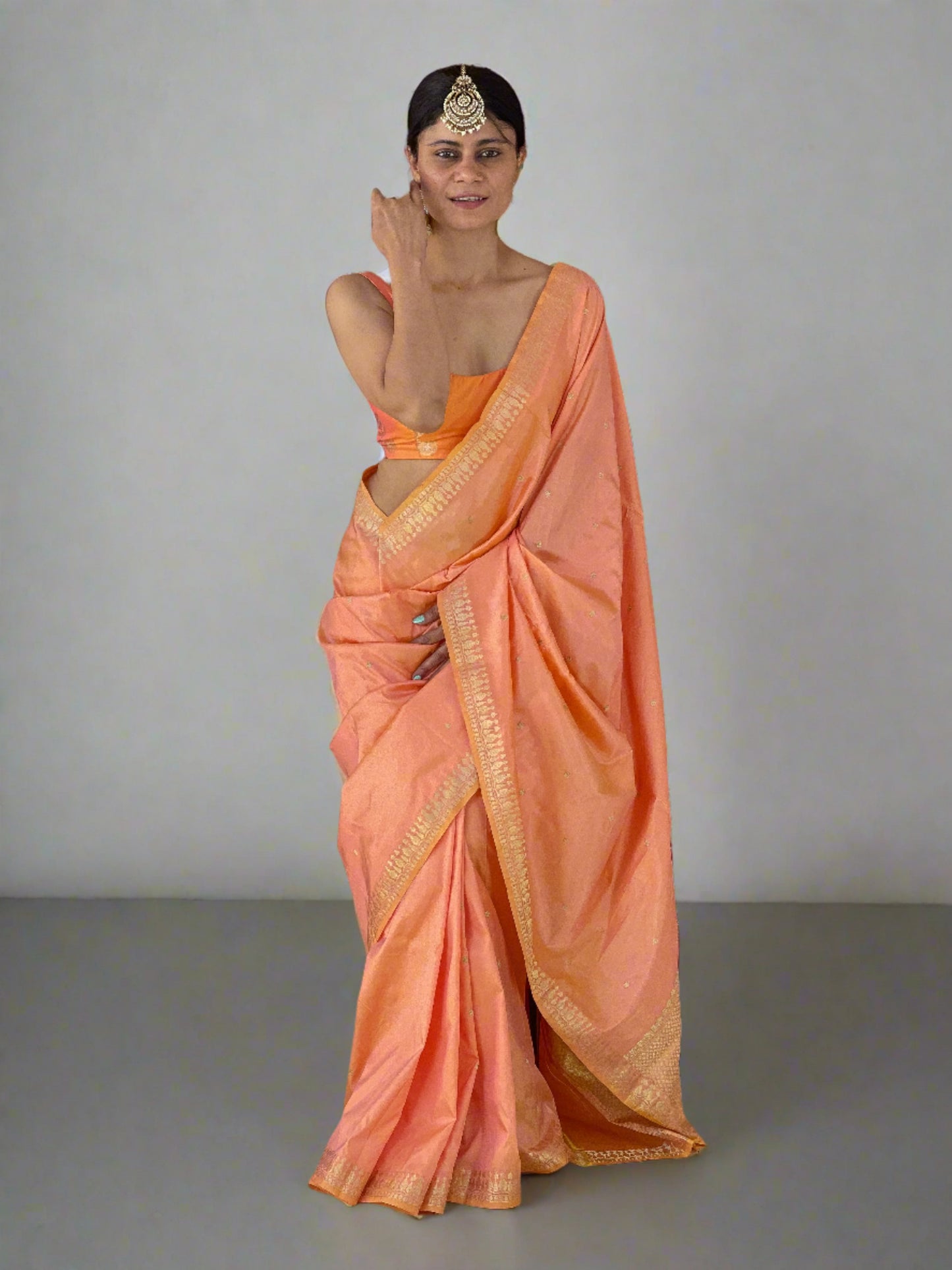 Peach Colour  Handwoven Kadwa  Katan Silk Banarasi  Saree