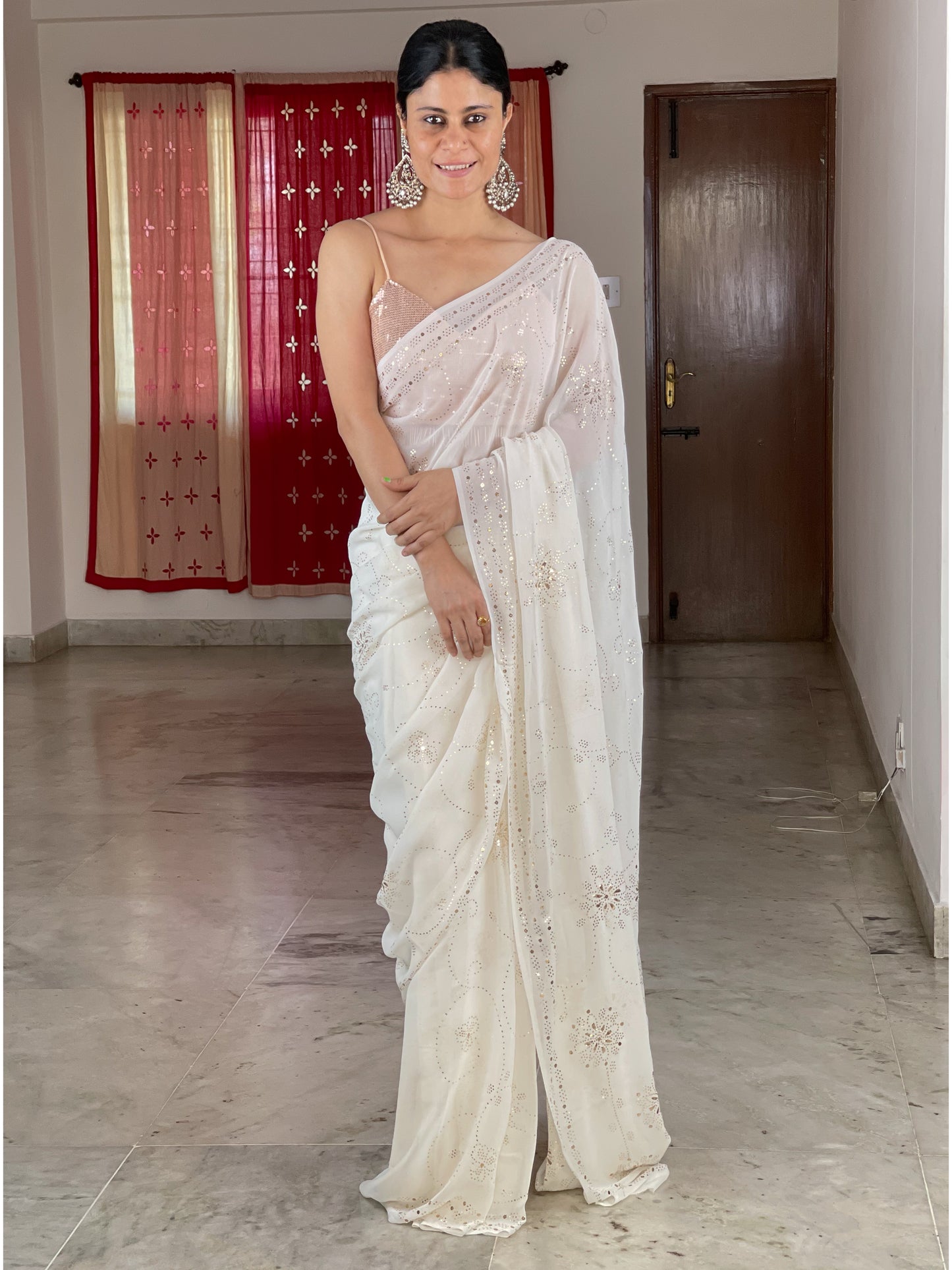 Jaal Hand embroidered mukaish in pure georgette  silk saree.