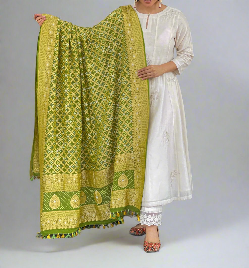 Handloom & Handmade Georgette Banarasi Bandhini Silk Dupatta