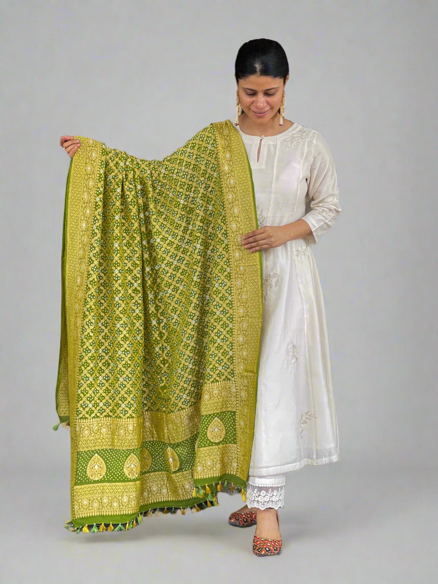 Handloom & Handmade Georgette Banarasi Bandhini Silk Dupatta