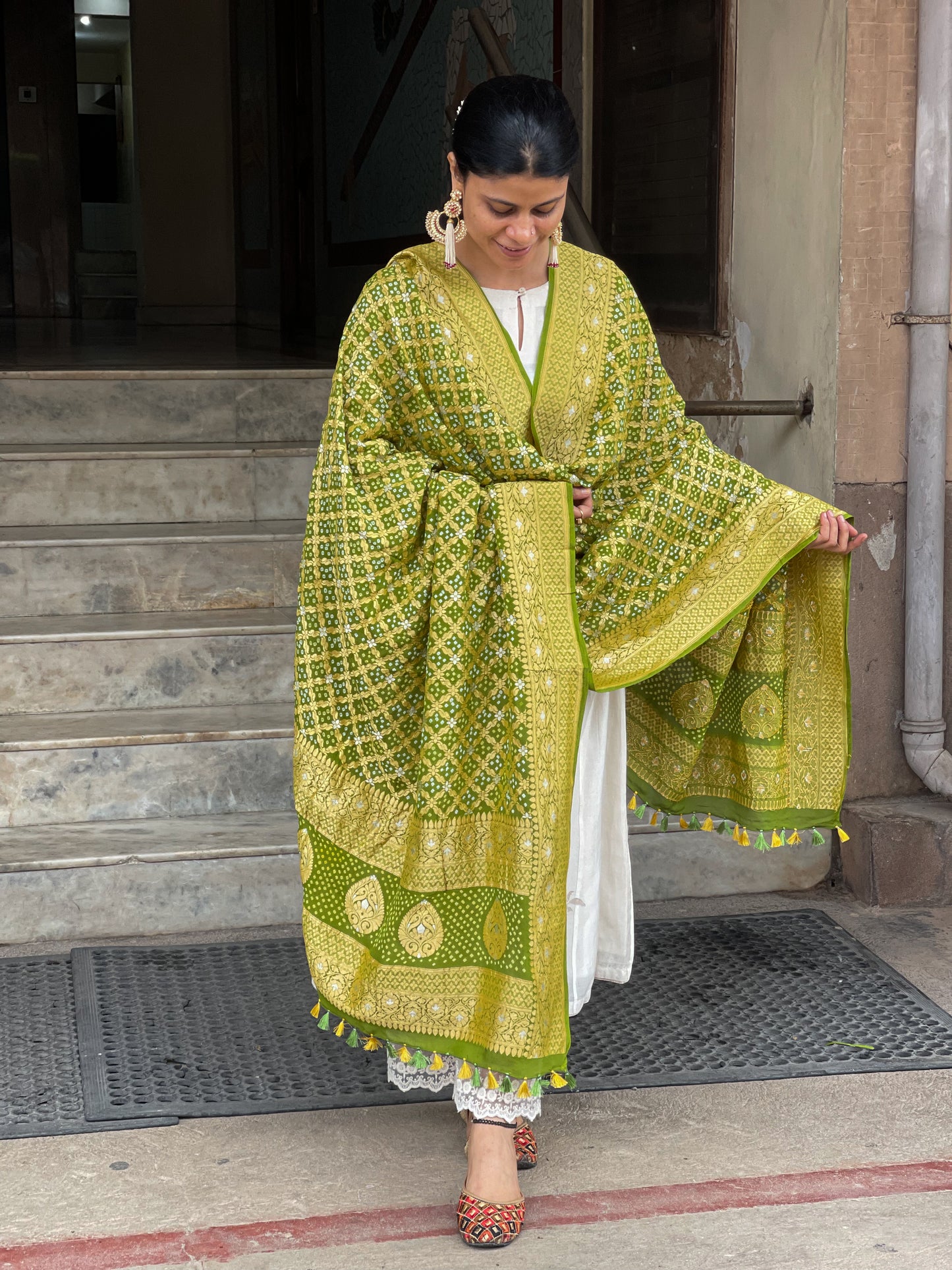 Handloom & Handmade Georgette Banarasi Bandhini Silk Dupatta