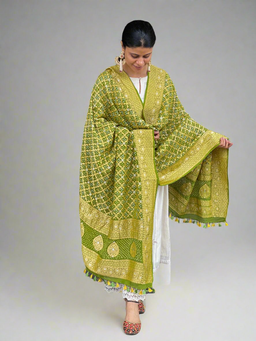 Handloom & Handmade Georgette Banarasi Bandhini Silk Dupatta