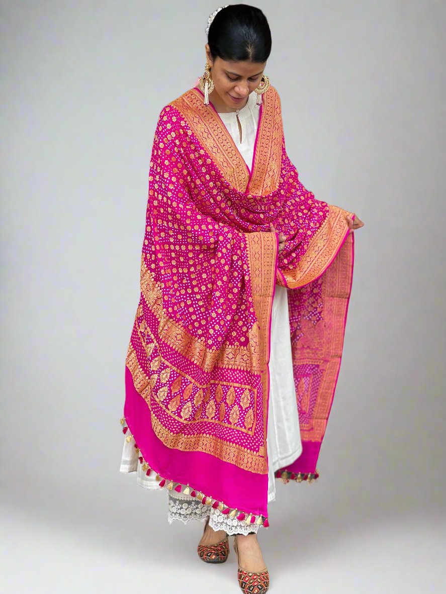 Handloom & Handmade Georgette Banarasi Bandhini Silk Dupatta
