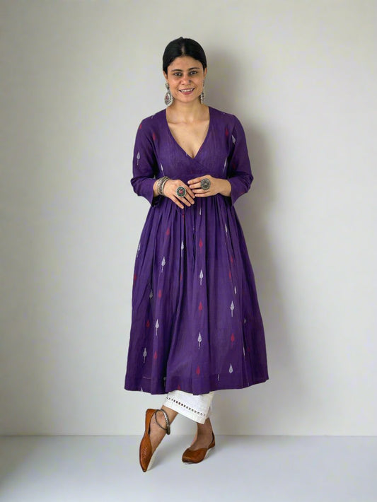 Handwoven Natural Dyed Cotton Jamdani Kalidar Kurta