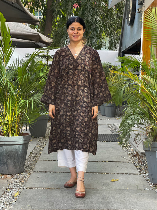 Handblock Printed Pure Cotton Ajrakh Kalidar Kurta