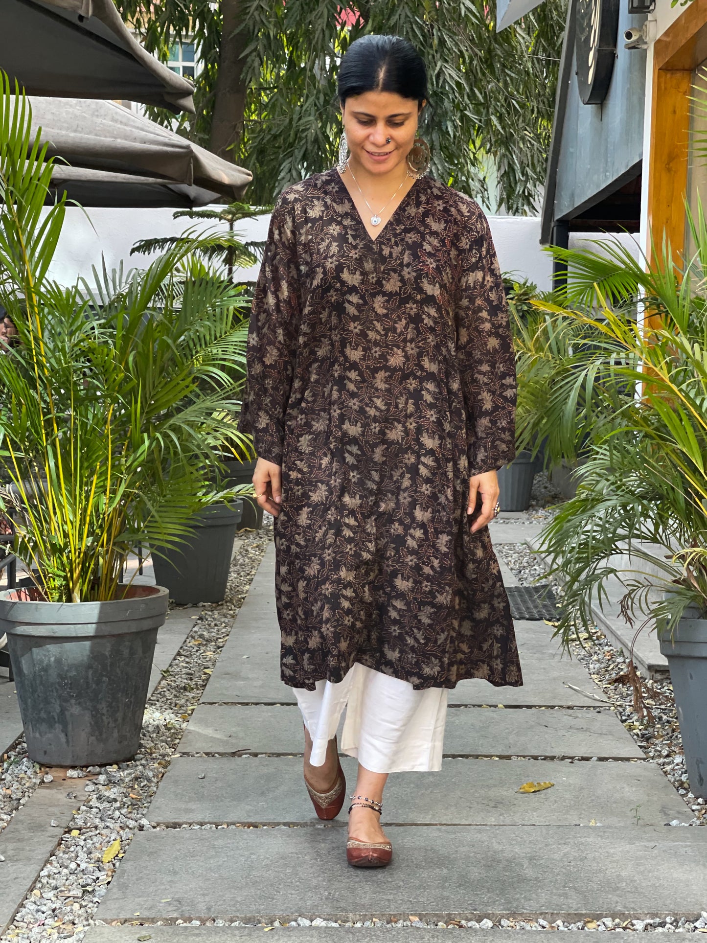 Handblock Printed Pure Cotton Ajrakh Kalidar Kurta