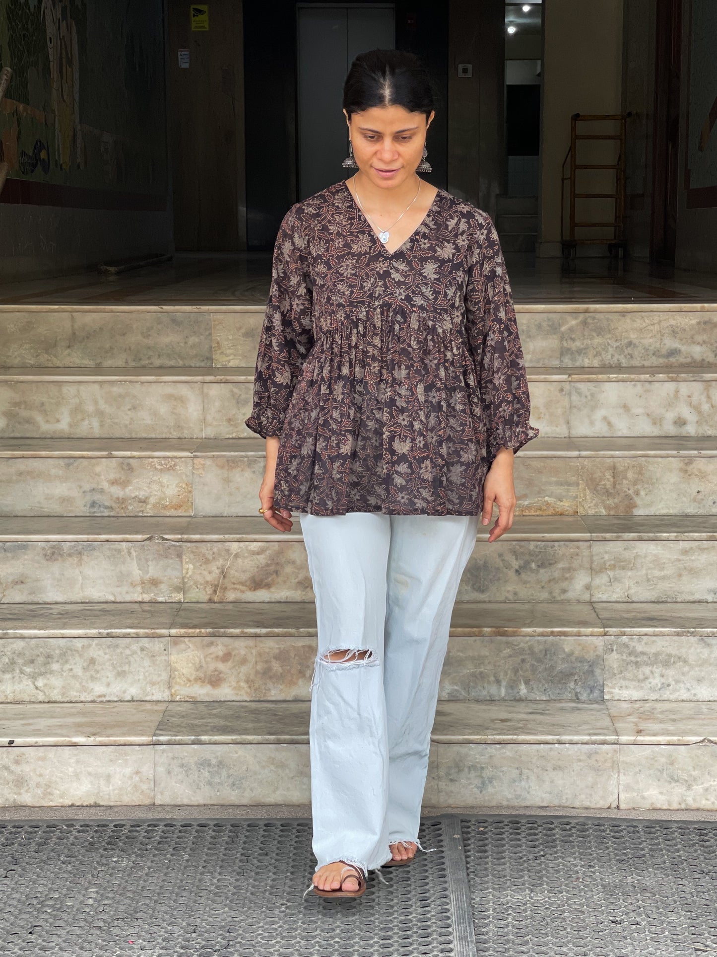 Handblock Printed Ajrakh kalidarr short Kurta